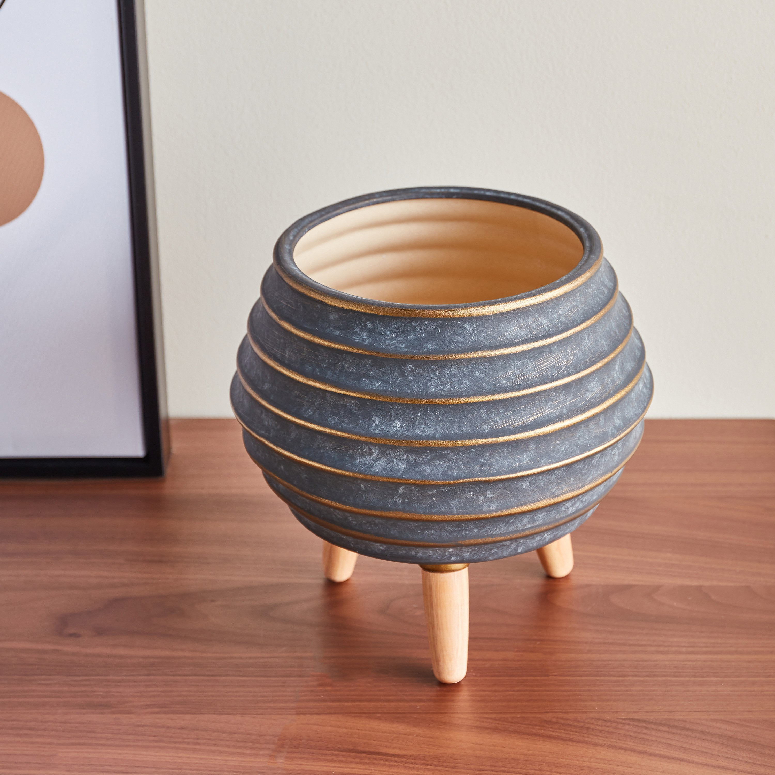 Ceramic Planter with Wooden Legs - 25 cm-household-gardenandoutdoor-potsandplanters-planters-image-2