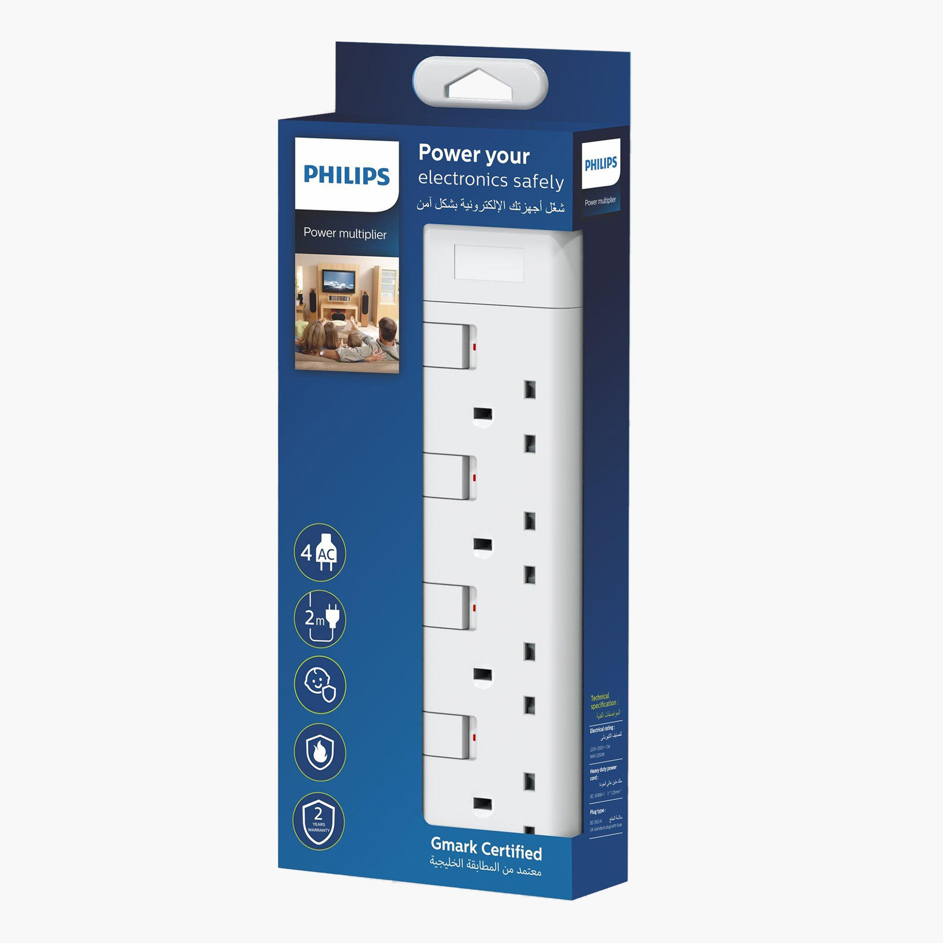 Philips 4 Outlet Power Strip with Individual Switch-household-lighting-electricalaccessories-image-1