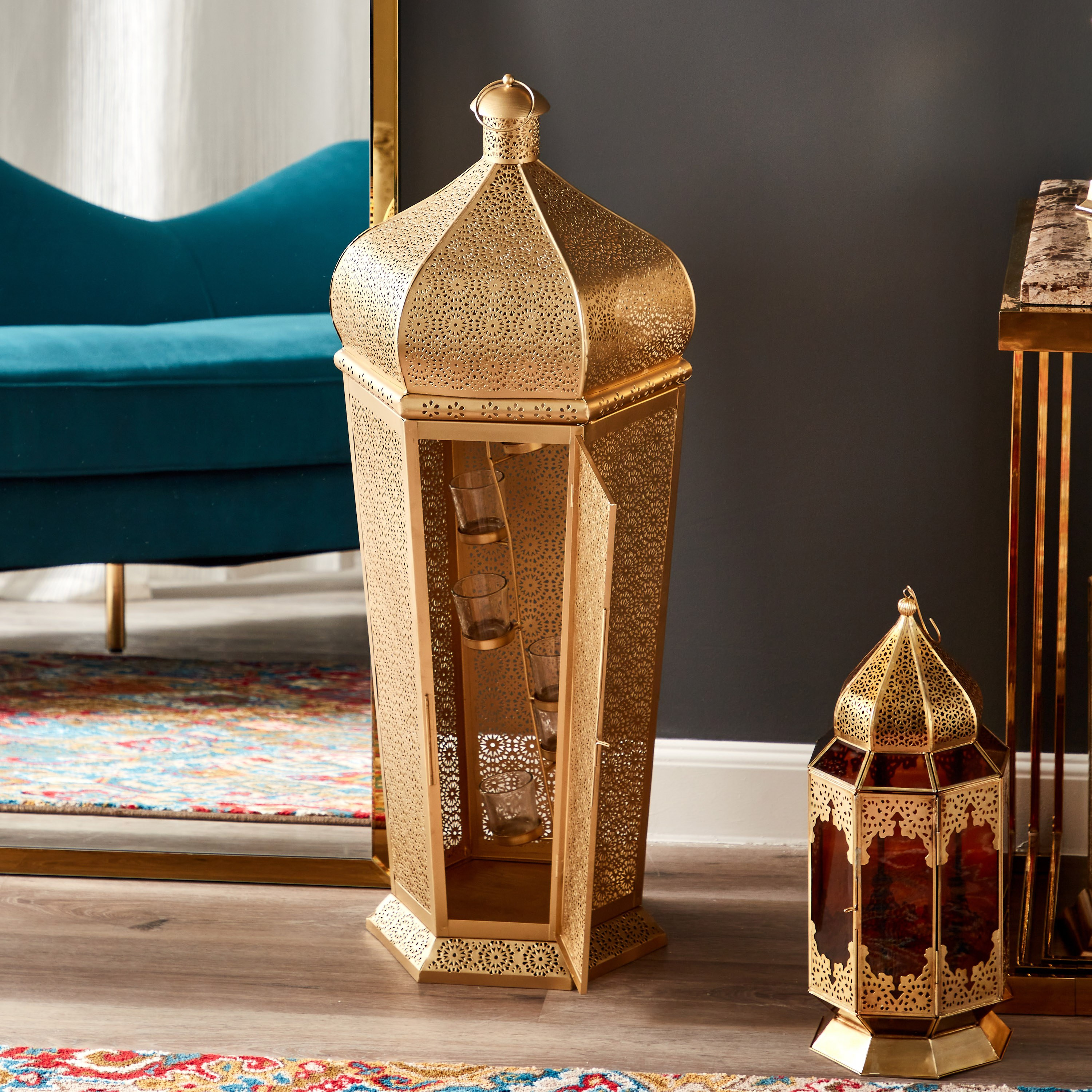 Layal Floor Multi-Light Lantern with Glass-household-decor-candleholdersandlanterns-image-2
