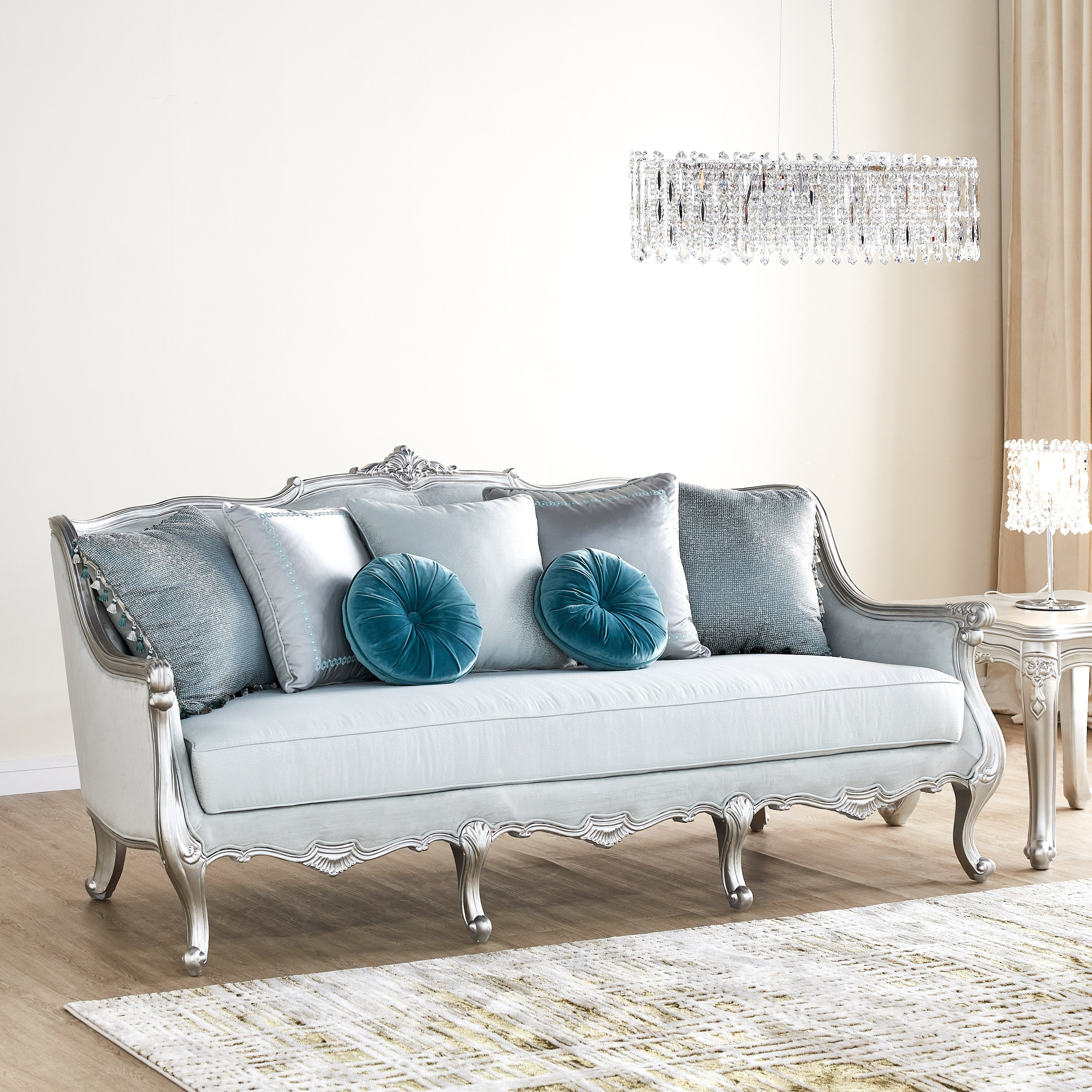 Silver on sale velvet sofas