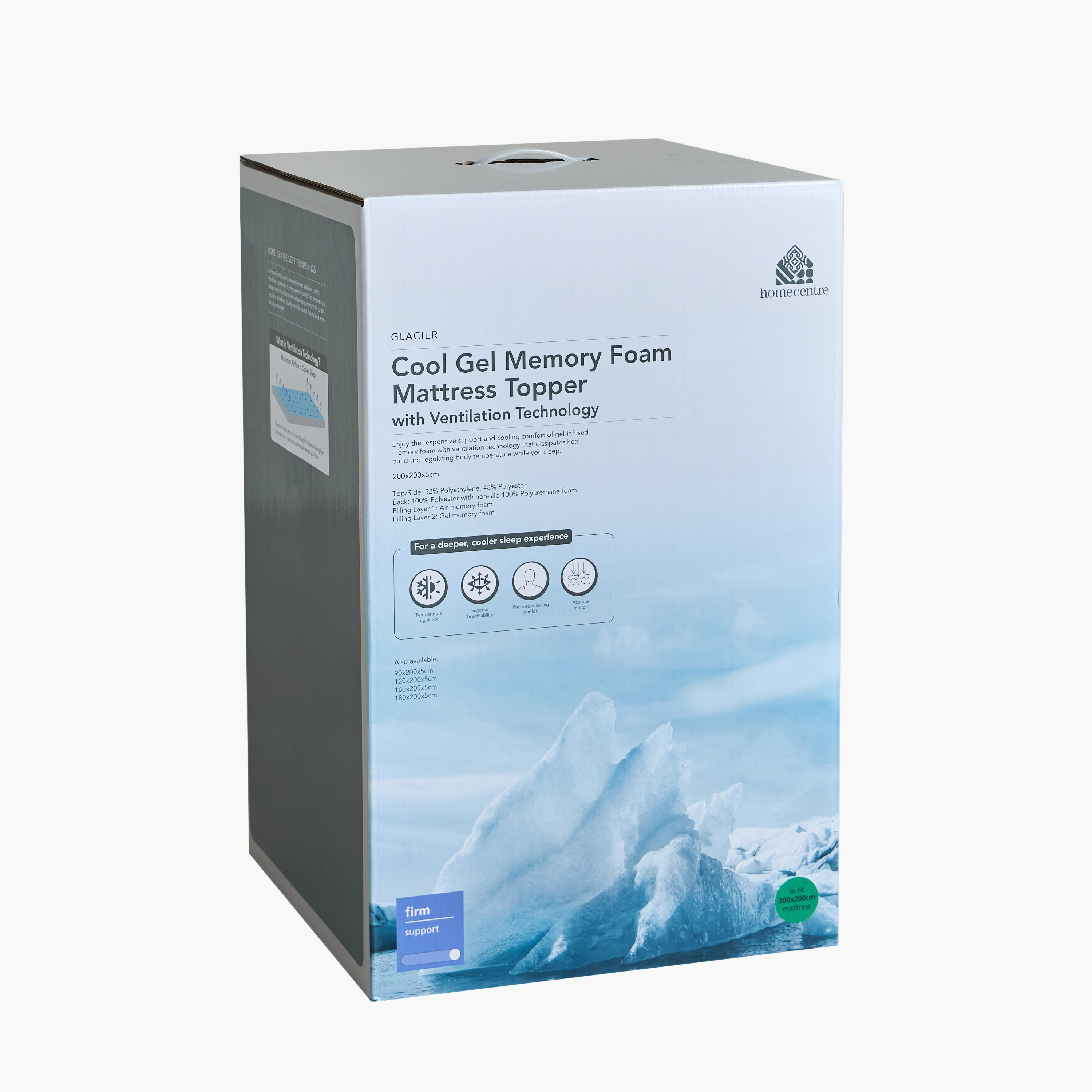 Glacier Cool Super King Gel Memory Foam Topper - 200x200x5 cm-household-bedding-mattresstoppersandprotectors-mattresstoppers-image-5