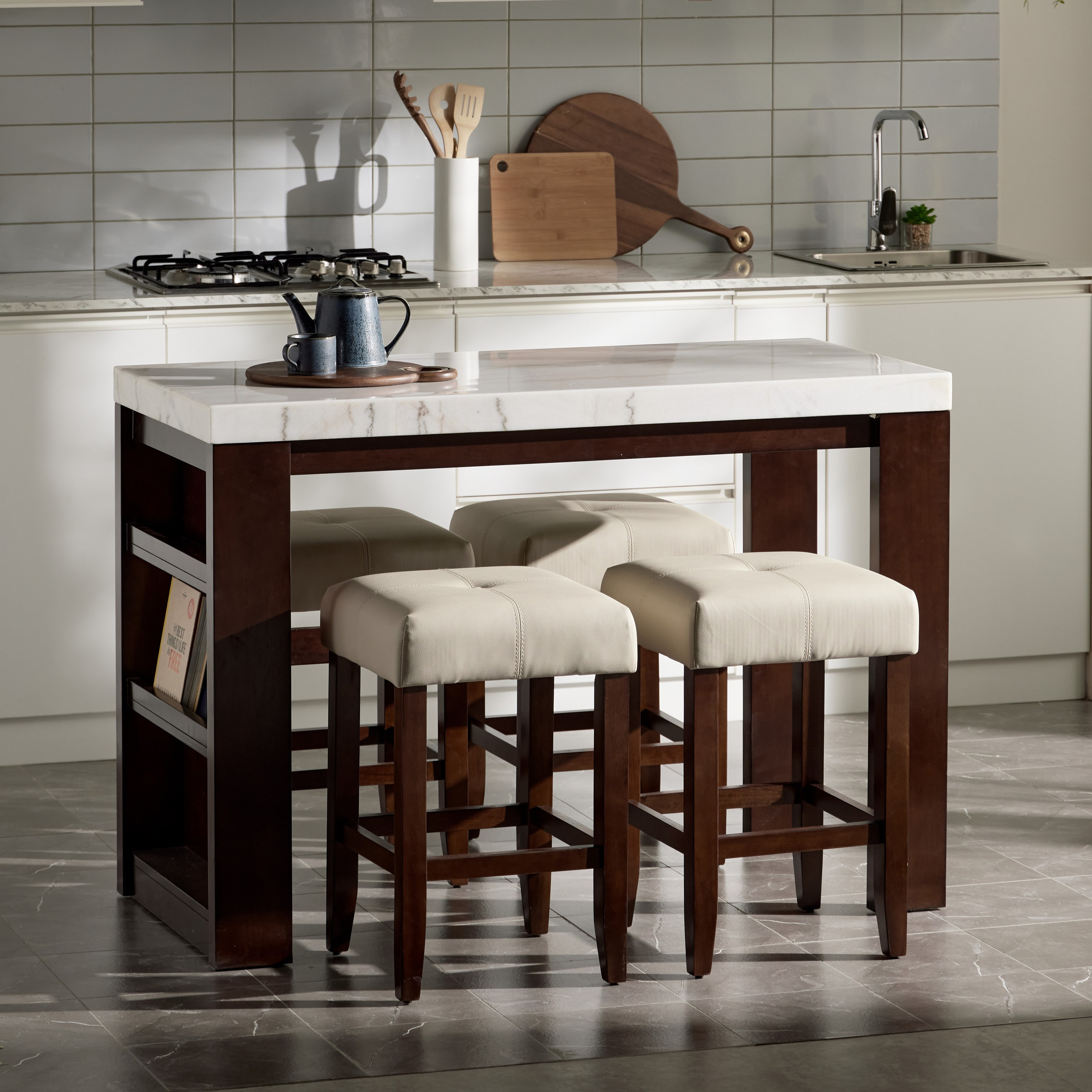 Kevin 4 Seater Kitchen Island with Stools