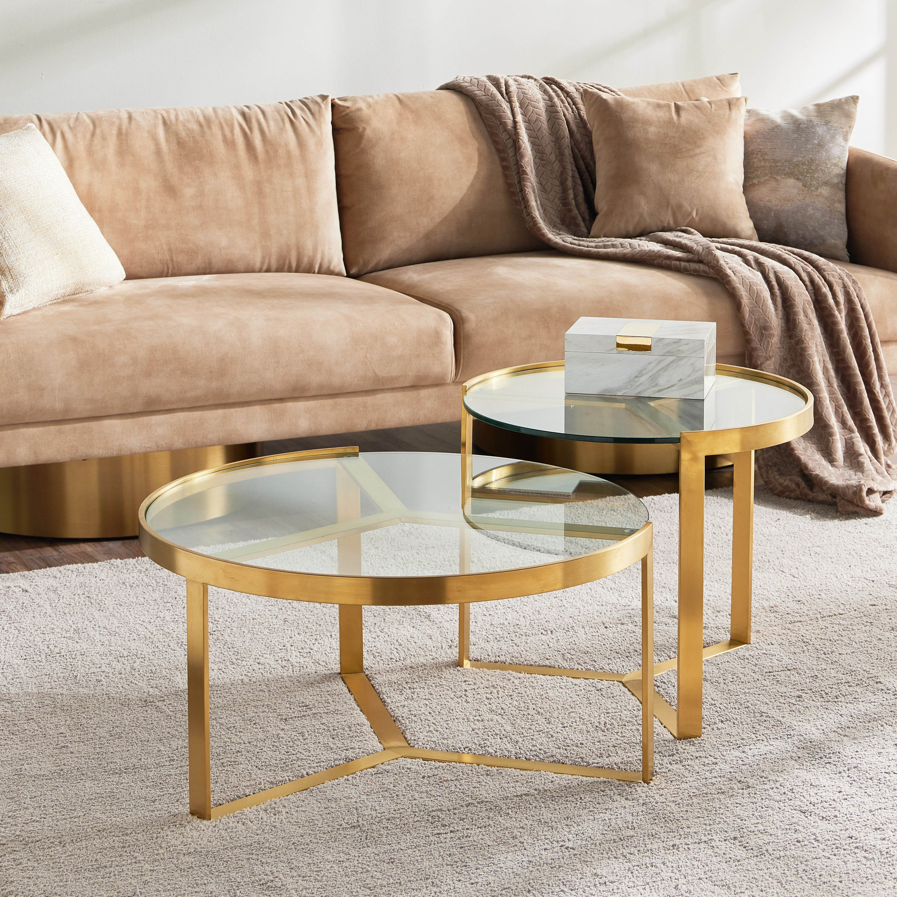 Gold glass deals coffee table set