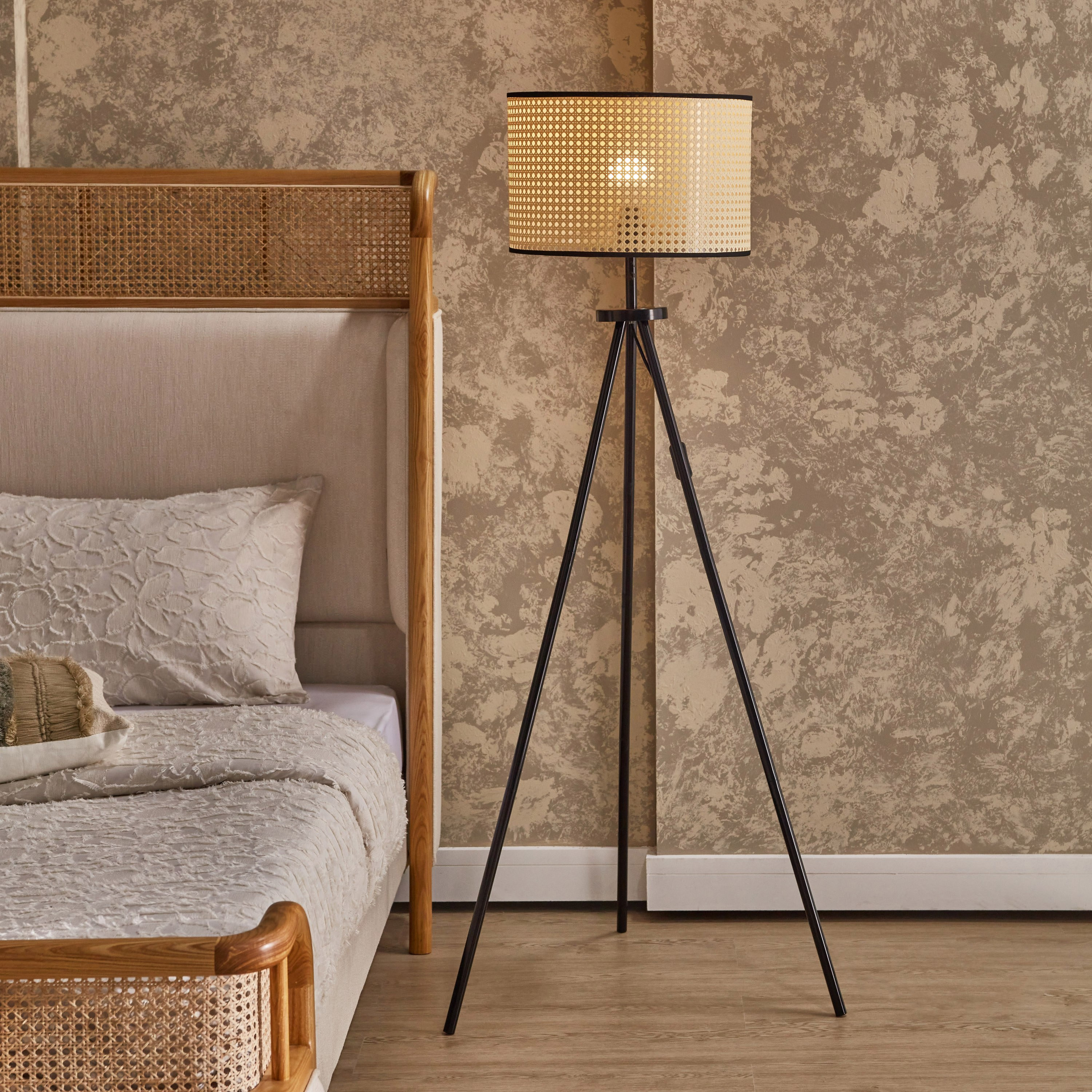 Rattan tripod store floor lamp