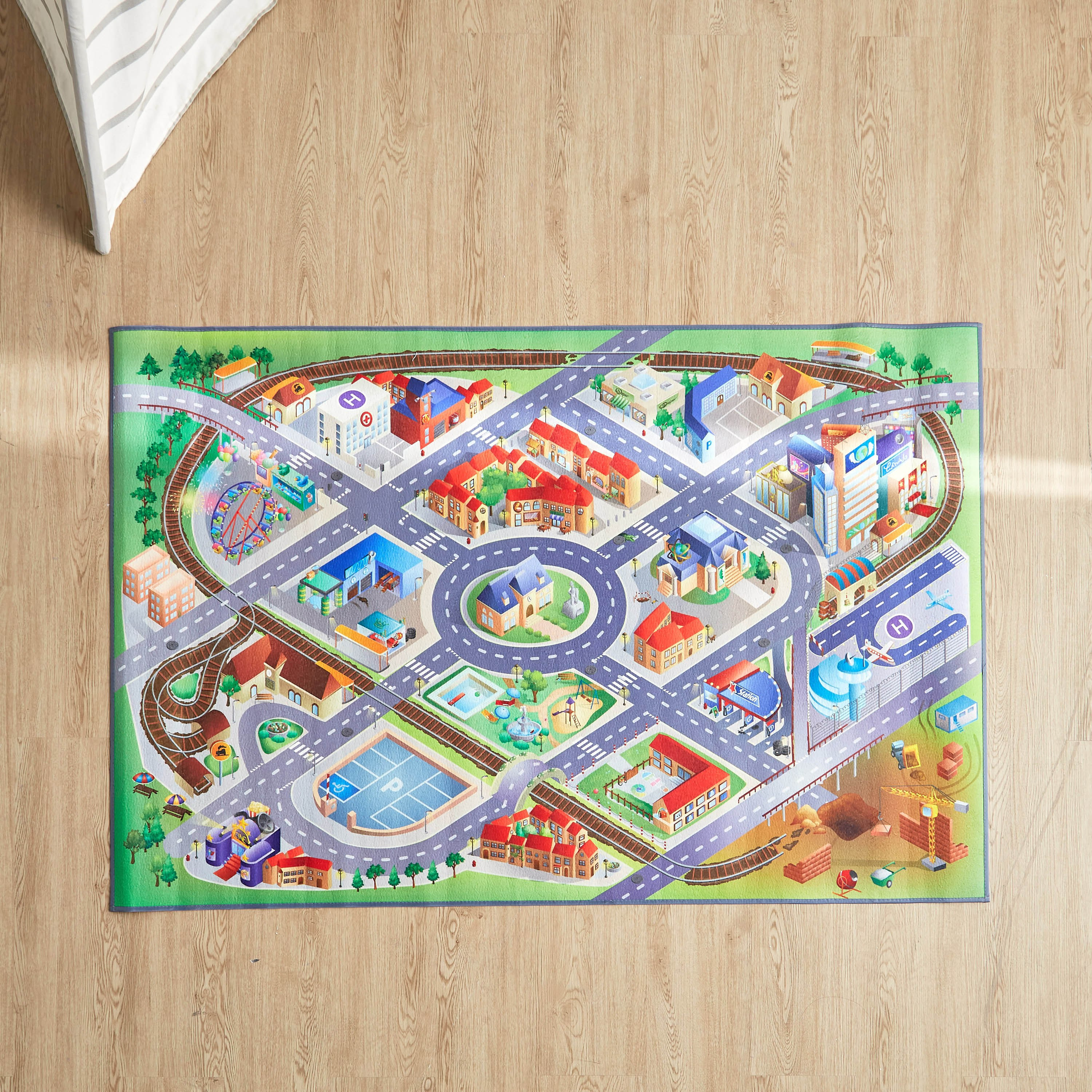 بساط لعب غير قابل للانزلاق بتصميم مدينة كبيرة - 100x150 سم-babyandkids-rugsandcarpets-playmats-image-2