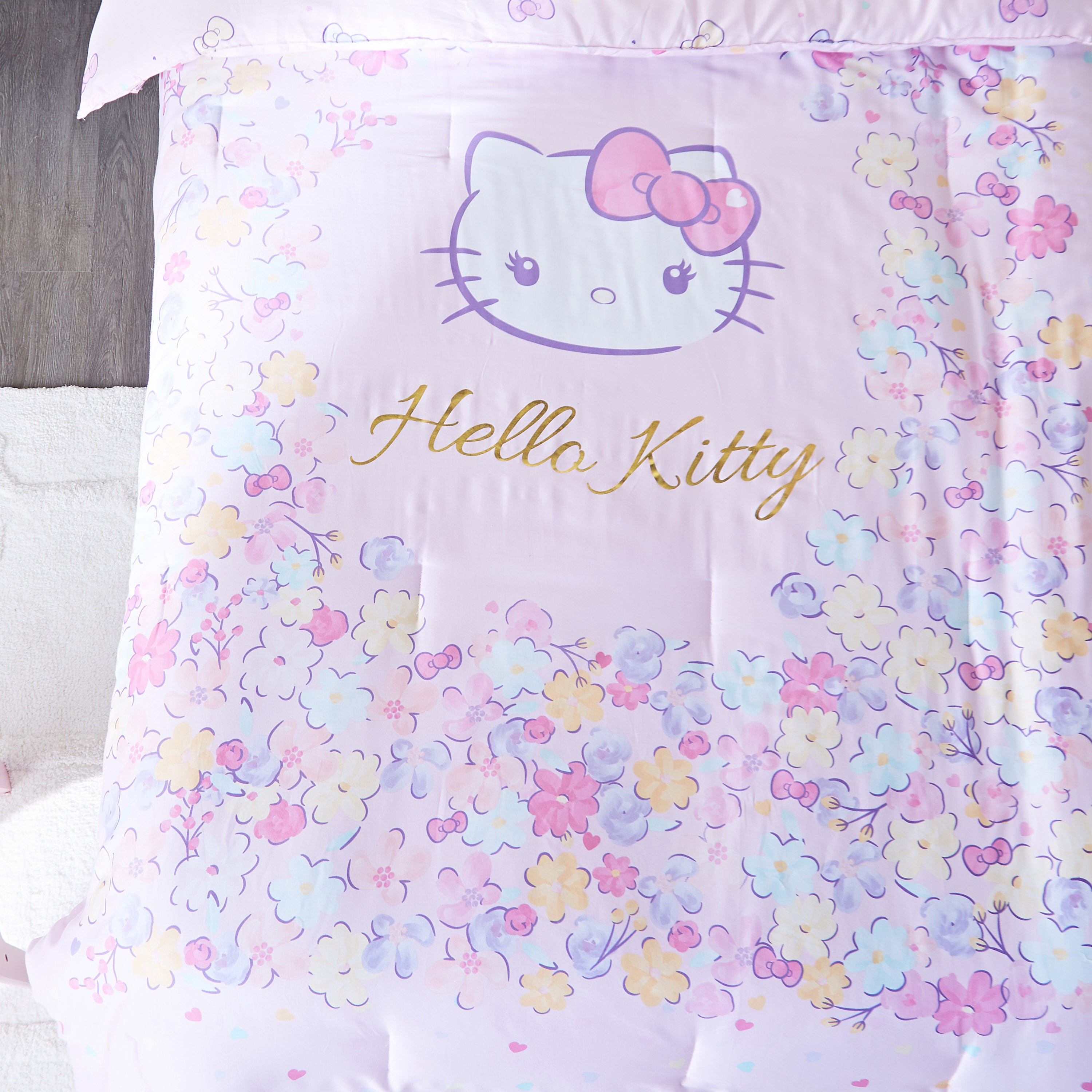 طقم لحاف كامل بتصميم أزهار - هالو كيتي - 160x220 سم-babyandkids-beddingandwindows-bedding-comforters-image-2
