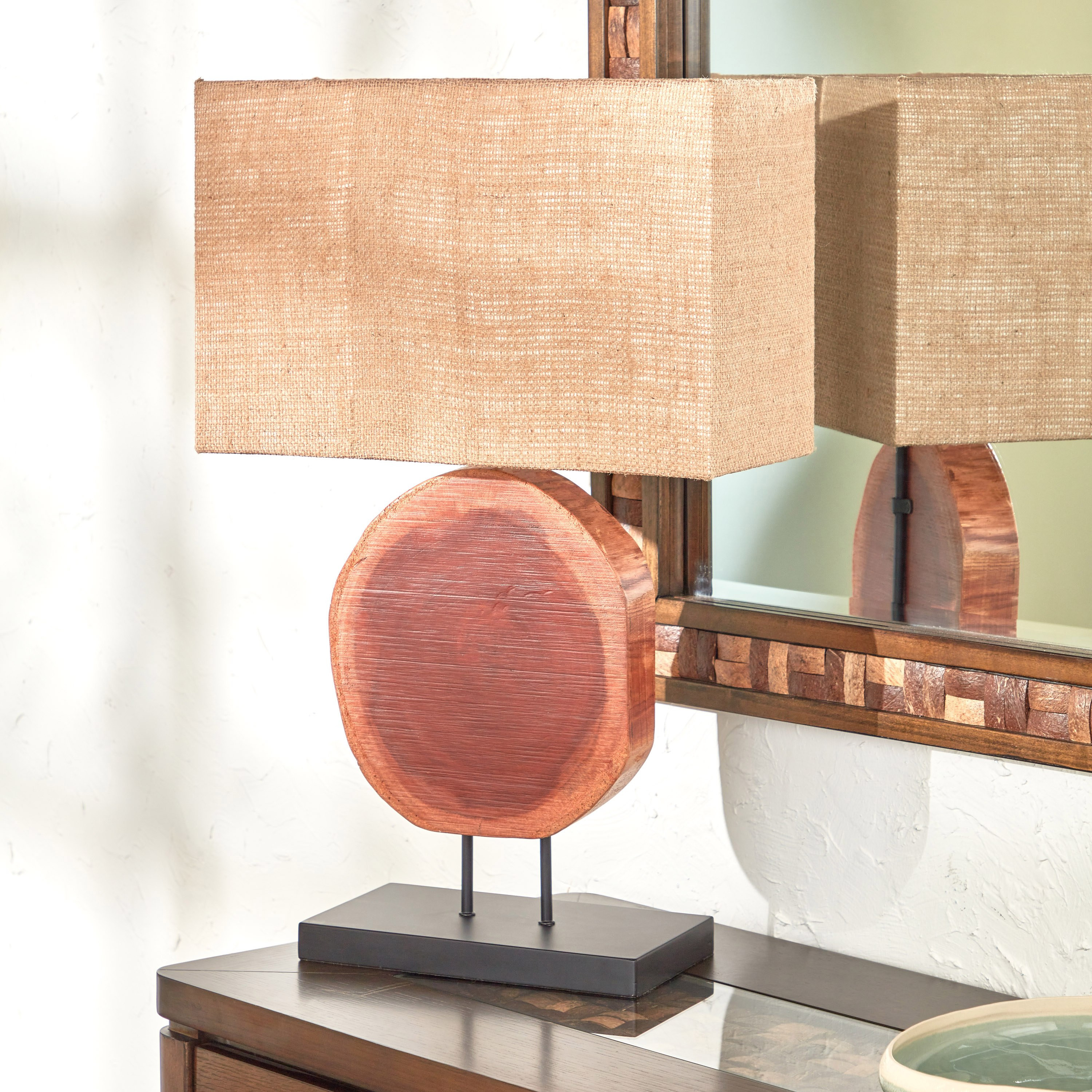 Natural wood store table lamp