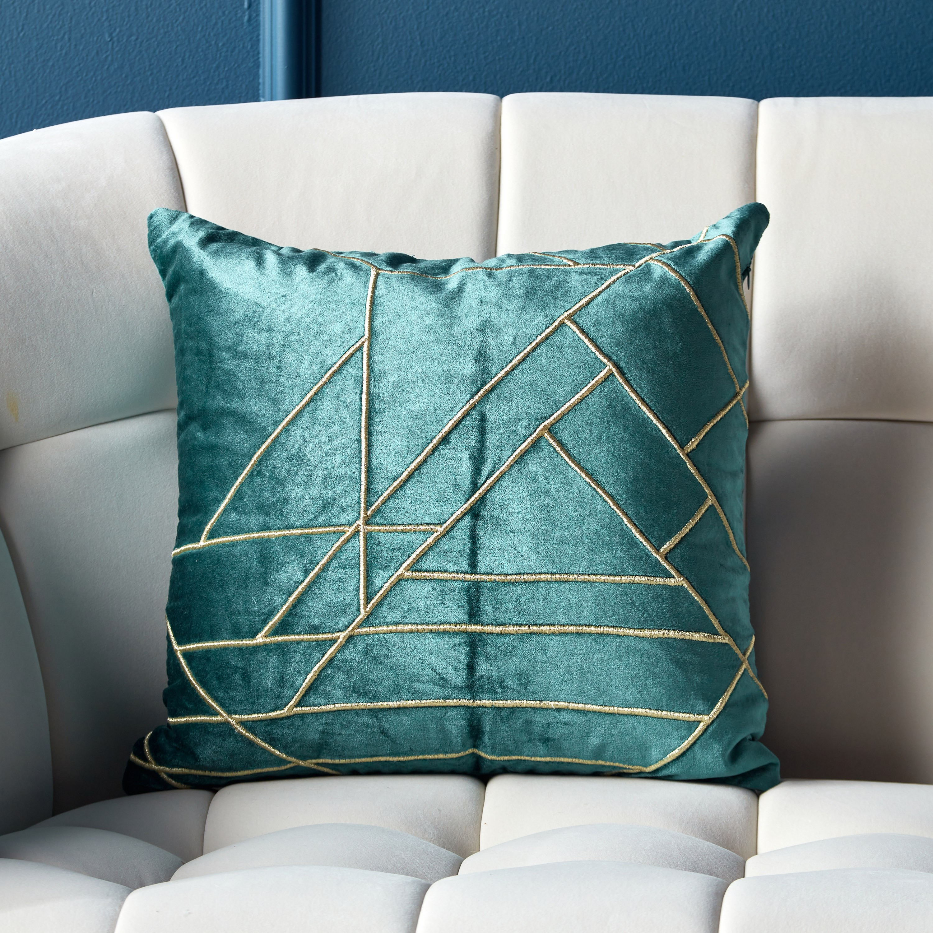 Teal and silver store cushions