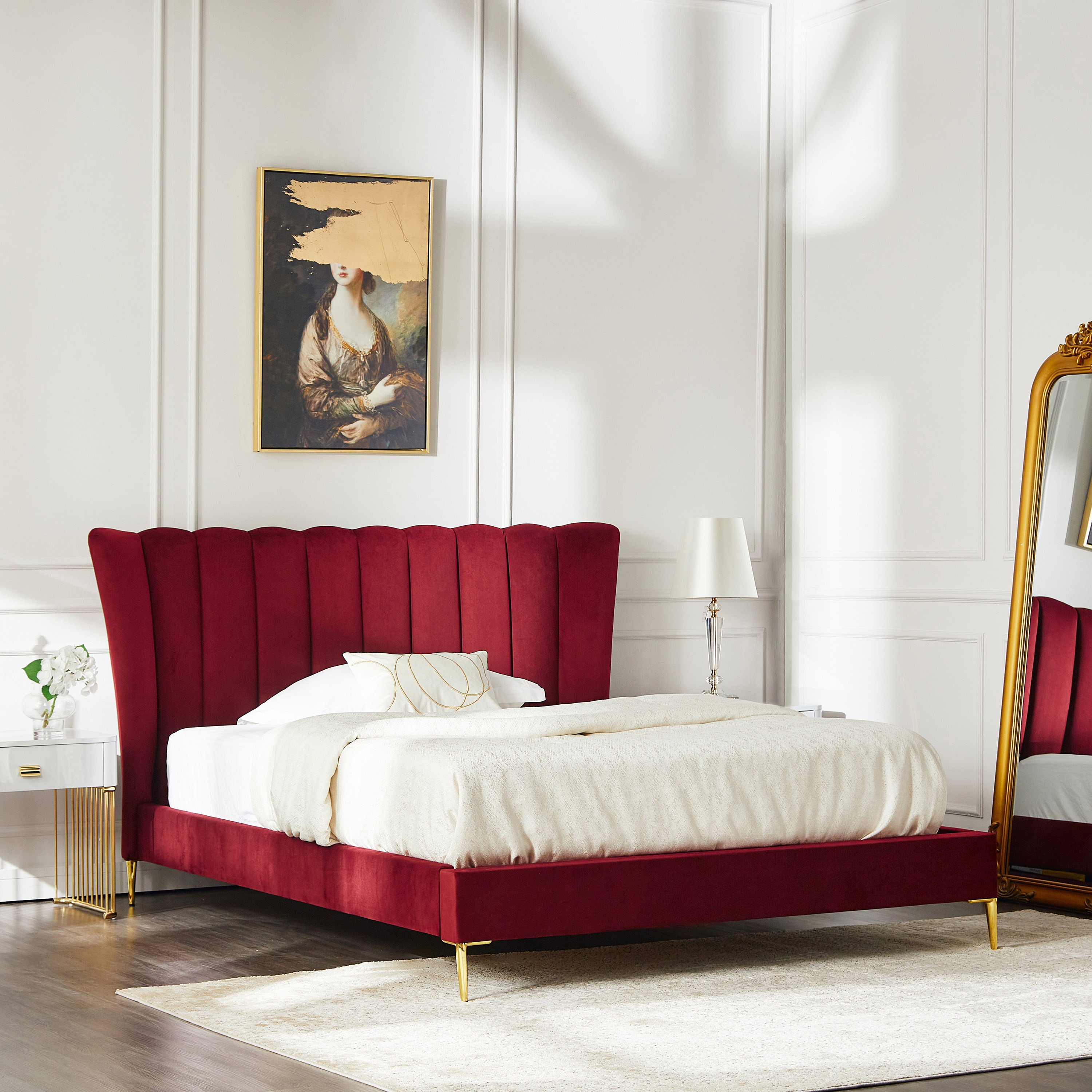 Rippled queen upholstered deals bed