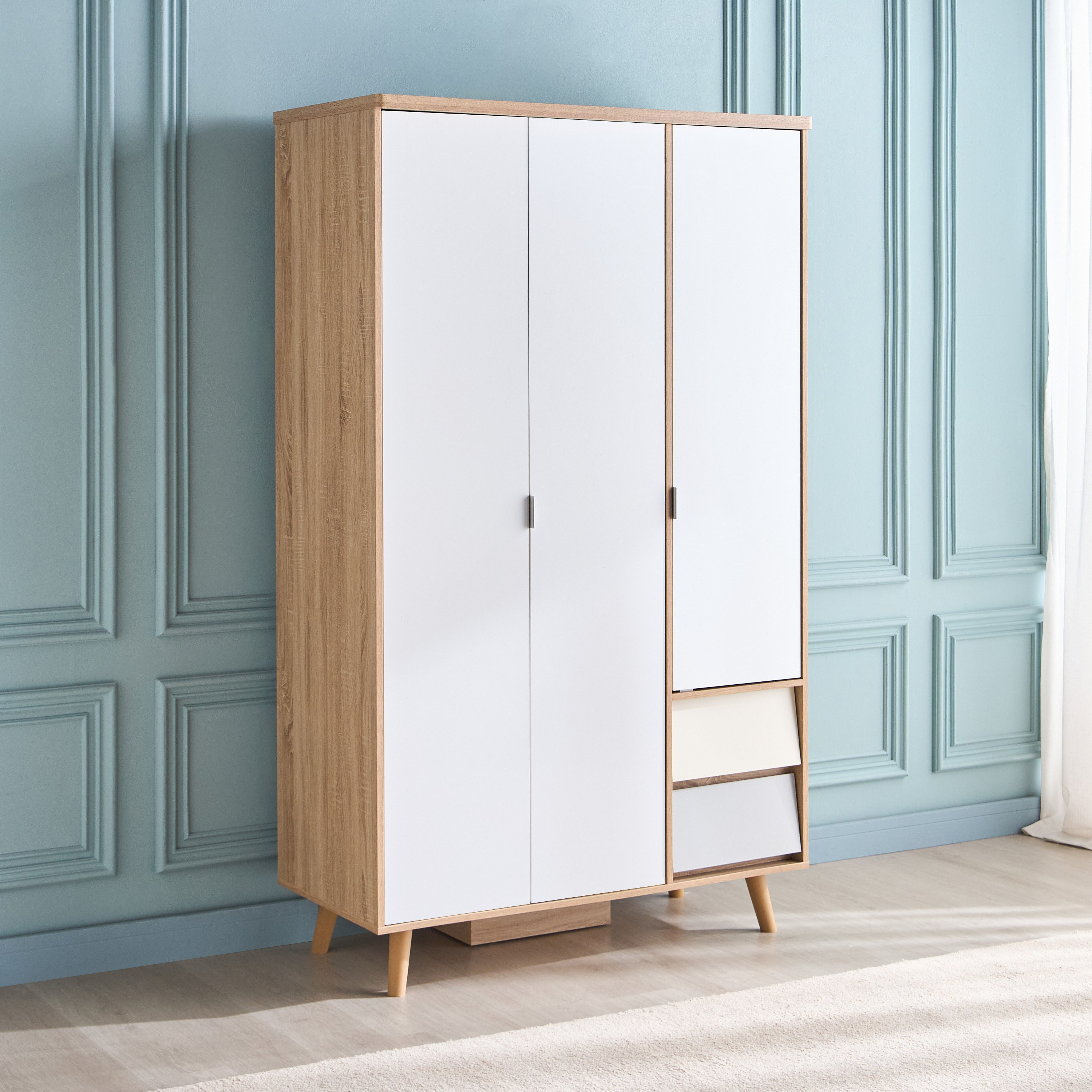 Scandi 3-Door Wardrobe with Drawers