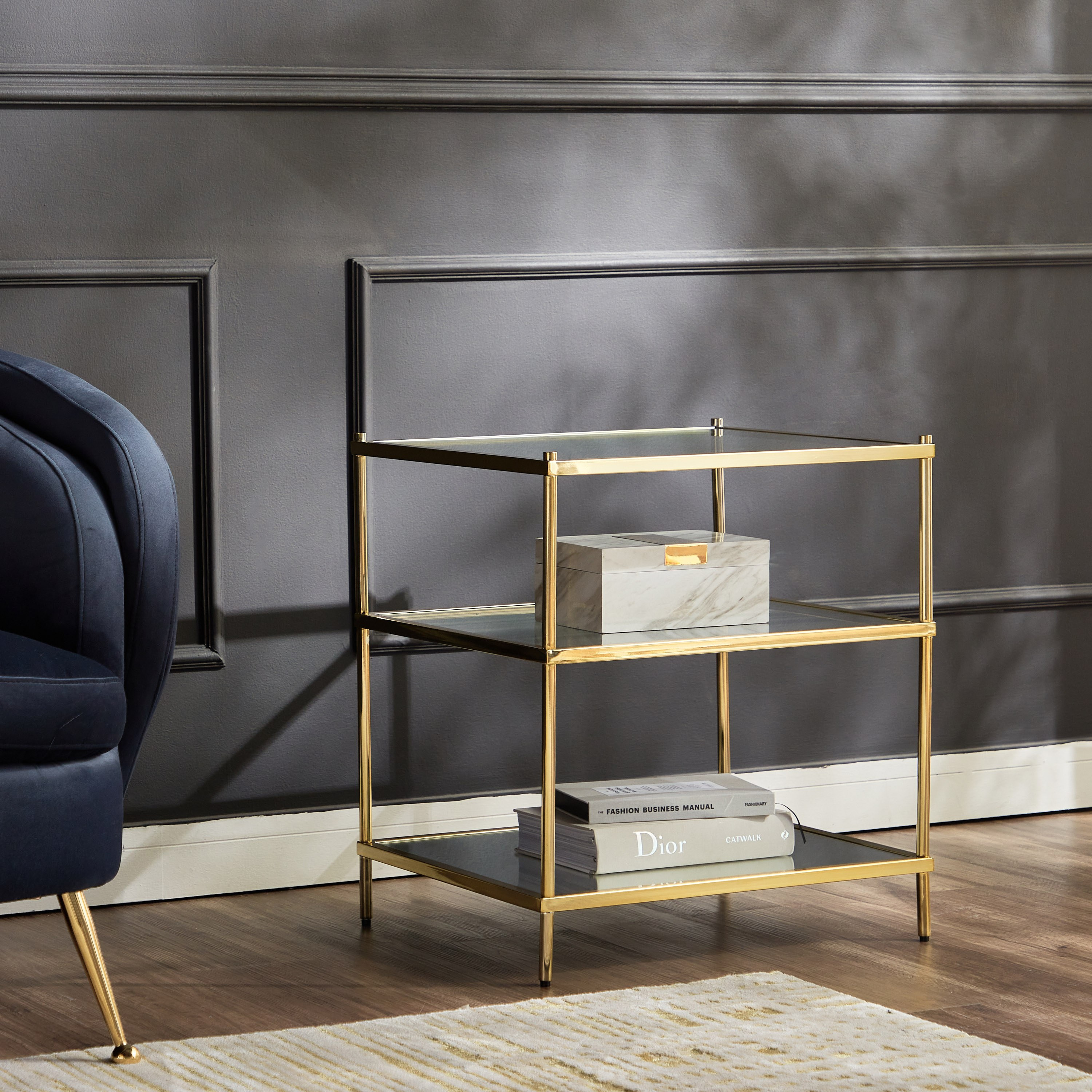 Goldstone Glass Top Side Table