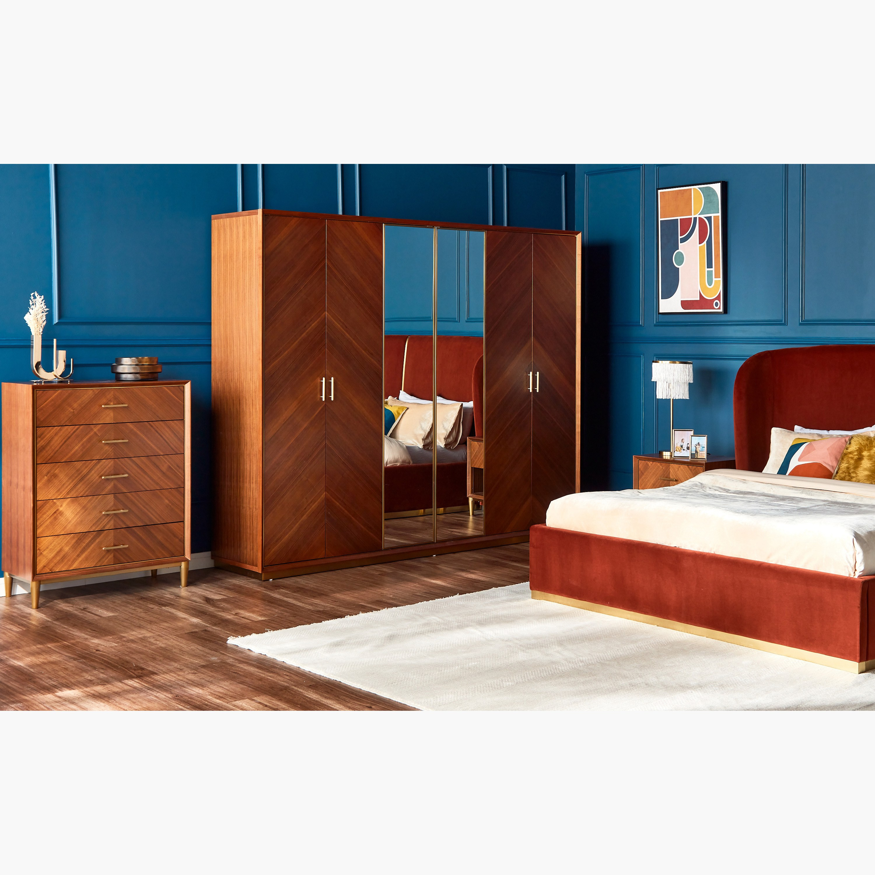 | خزانة ملابس 6 أبواب بأدراج - ريفايند فينتاج