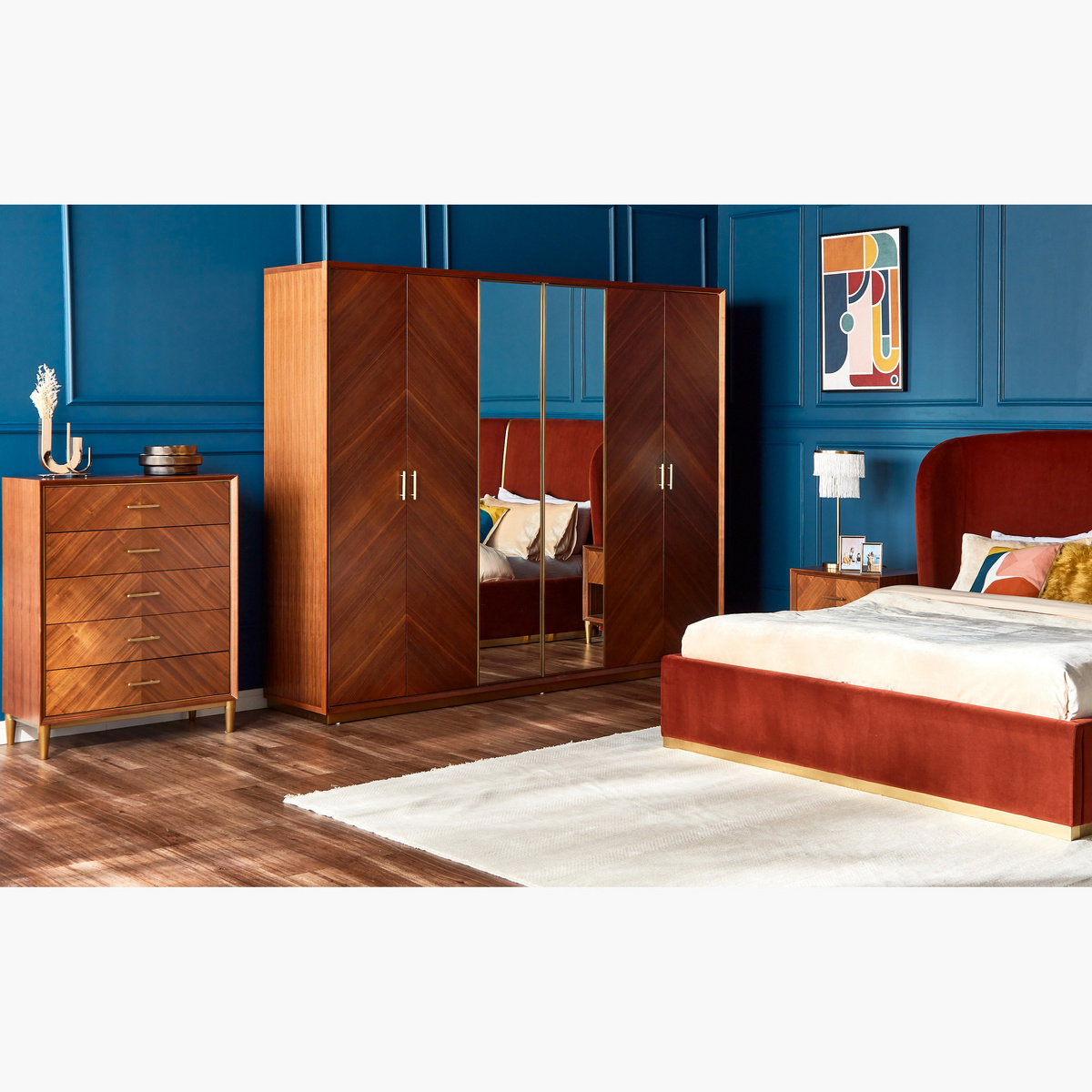 خزانة ملابس 6 أبواب بأدراج - ريفايند فينتاج 18 | خزانة ملابس 6 أبواب بأدراج - ريفايند فينتاج