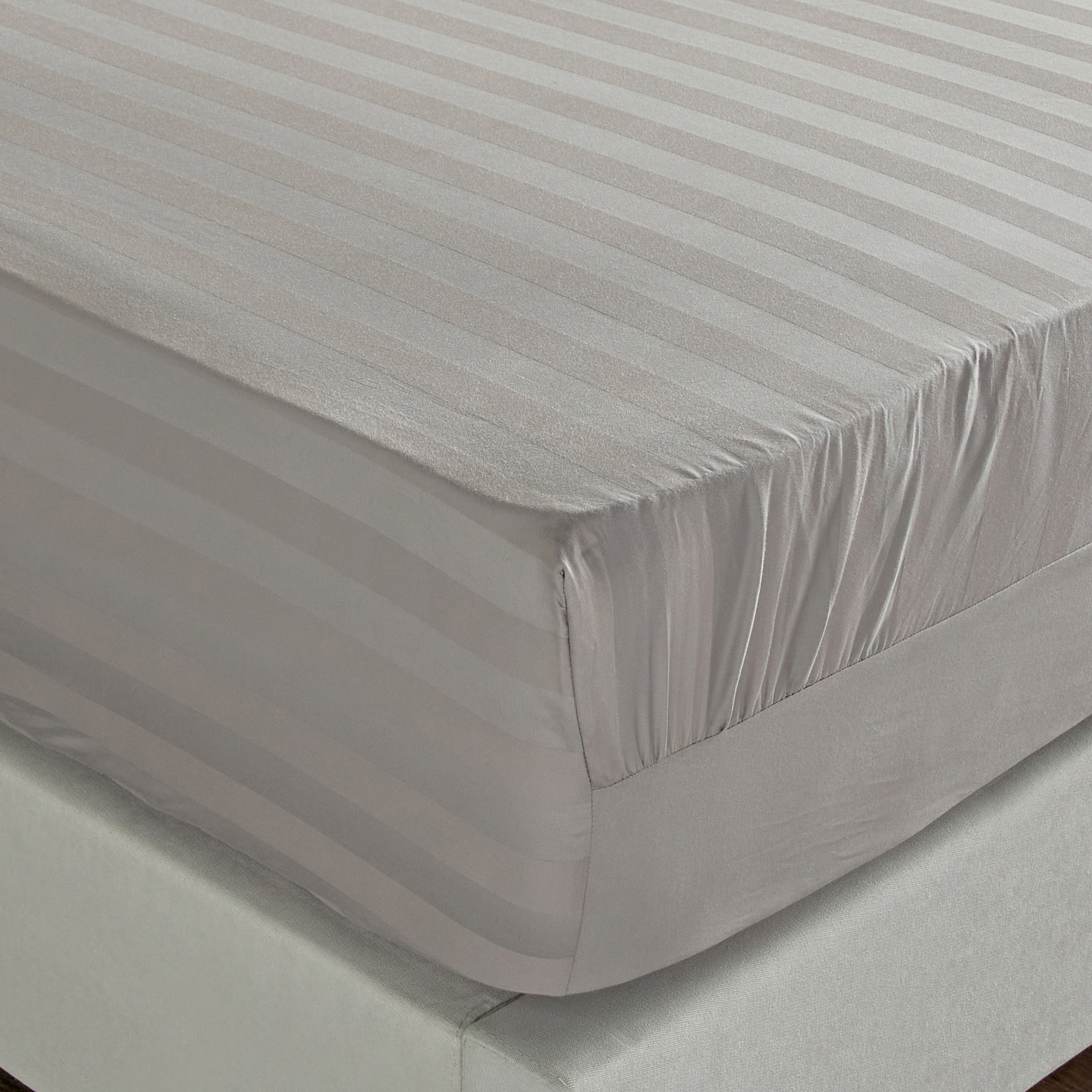 Satin Stripe Pima Cotton Sateen 525 Thread Count King Fitted Sheet - 180x205 cm-household-bedding-sheetsandpillowcases-fittedsheets-image-1