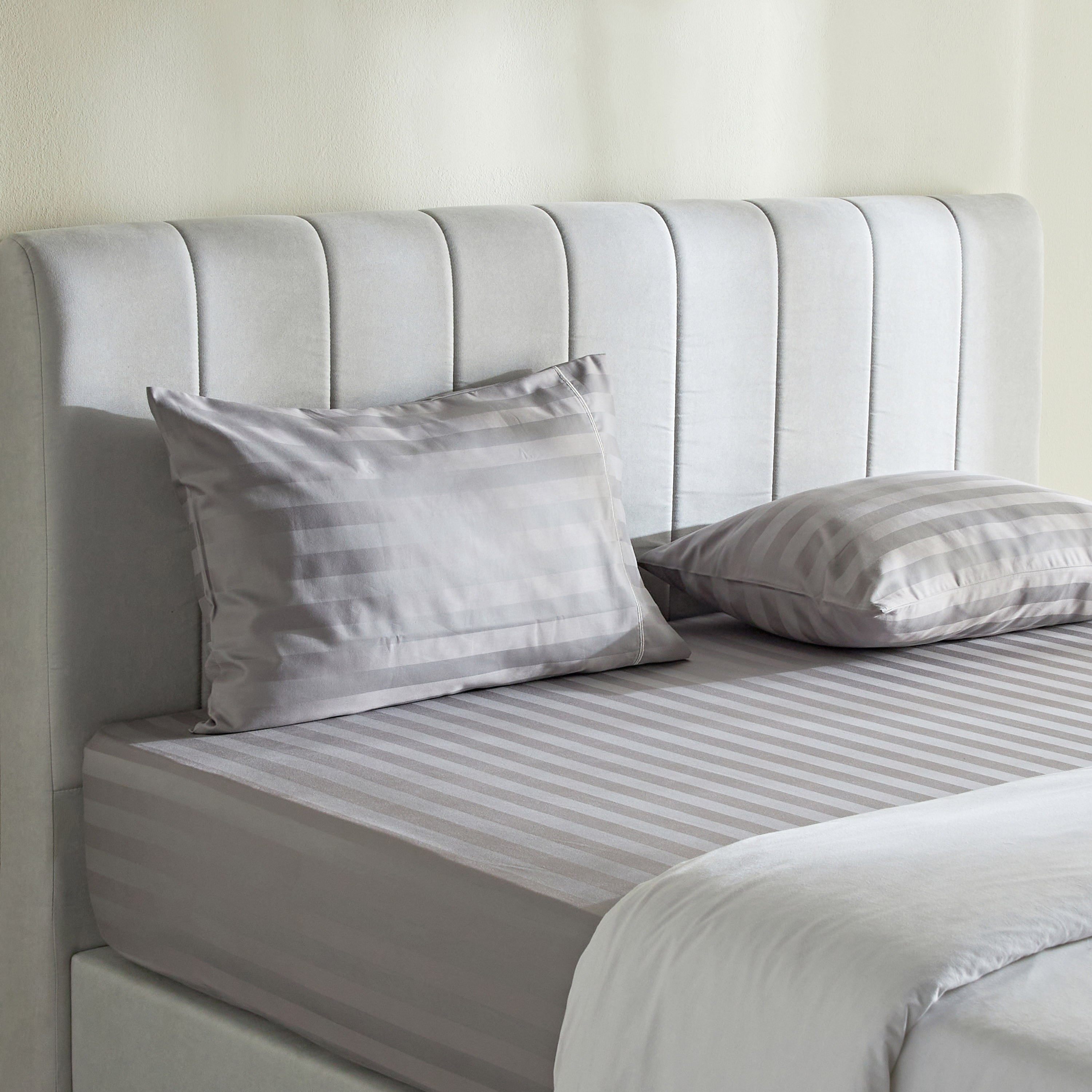 Satin Stripe Pima Cotton Sateen 525 Thread Count Queen Fitted Sheet - 160x200 cm-household-bedding-sheetsandpillowcases-fittedsheets-image-2