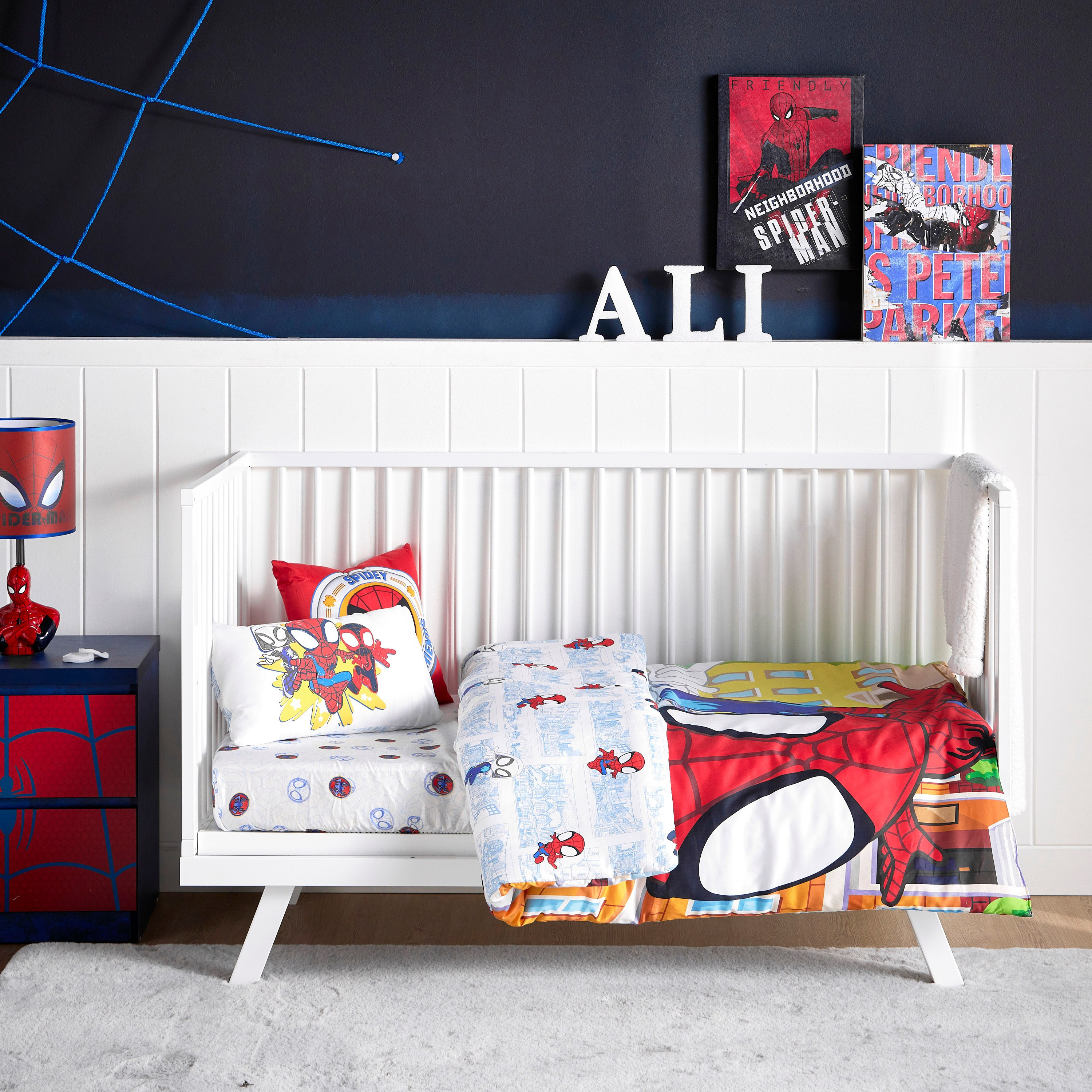 Spider-Man Cotton Printed 4-Piece Toddler Comforter and Sheet Set - 100x140 cm