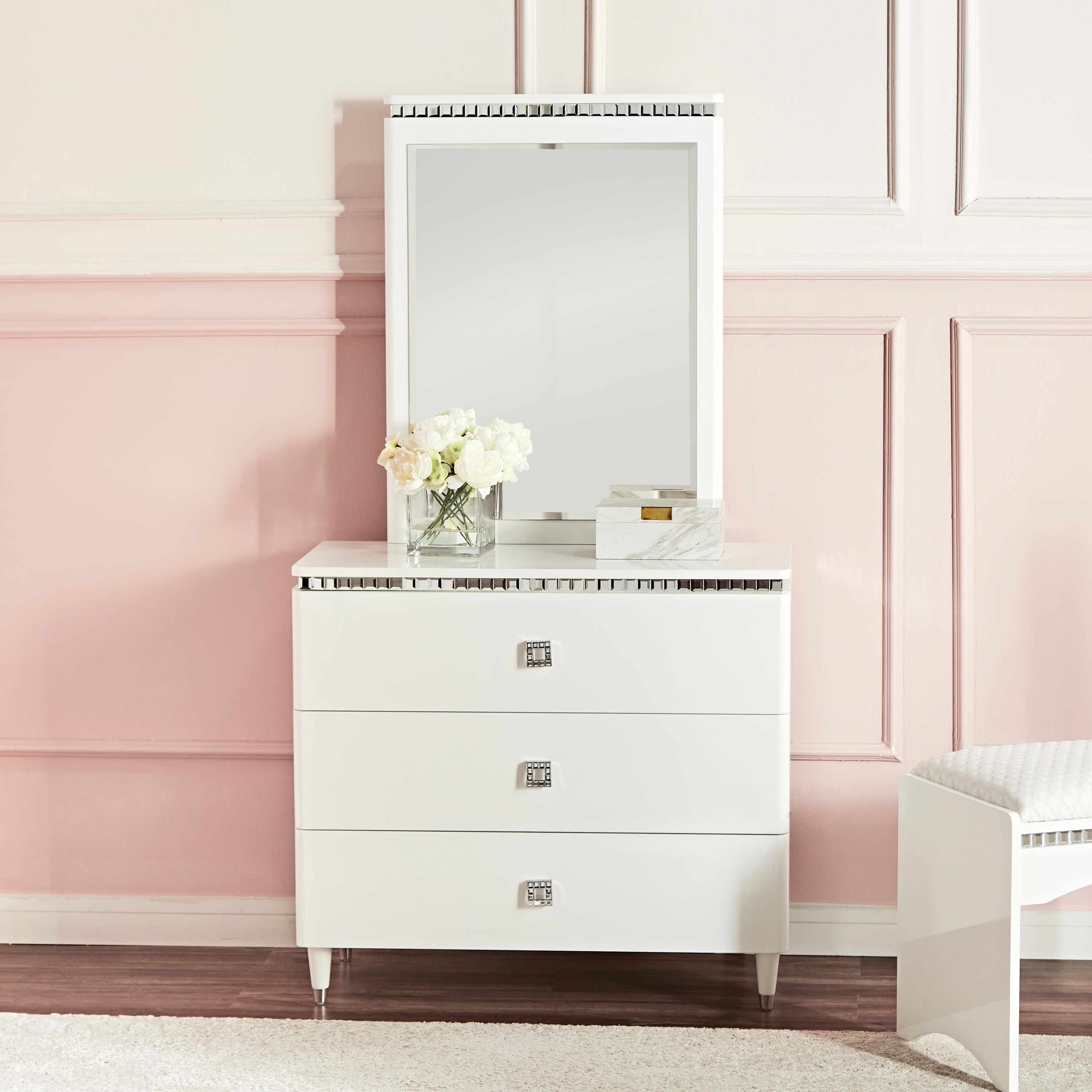 Hana vanity set discount with stool and mirror