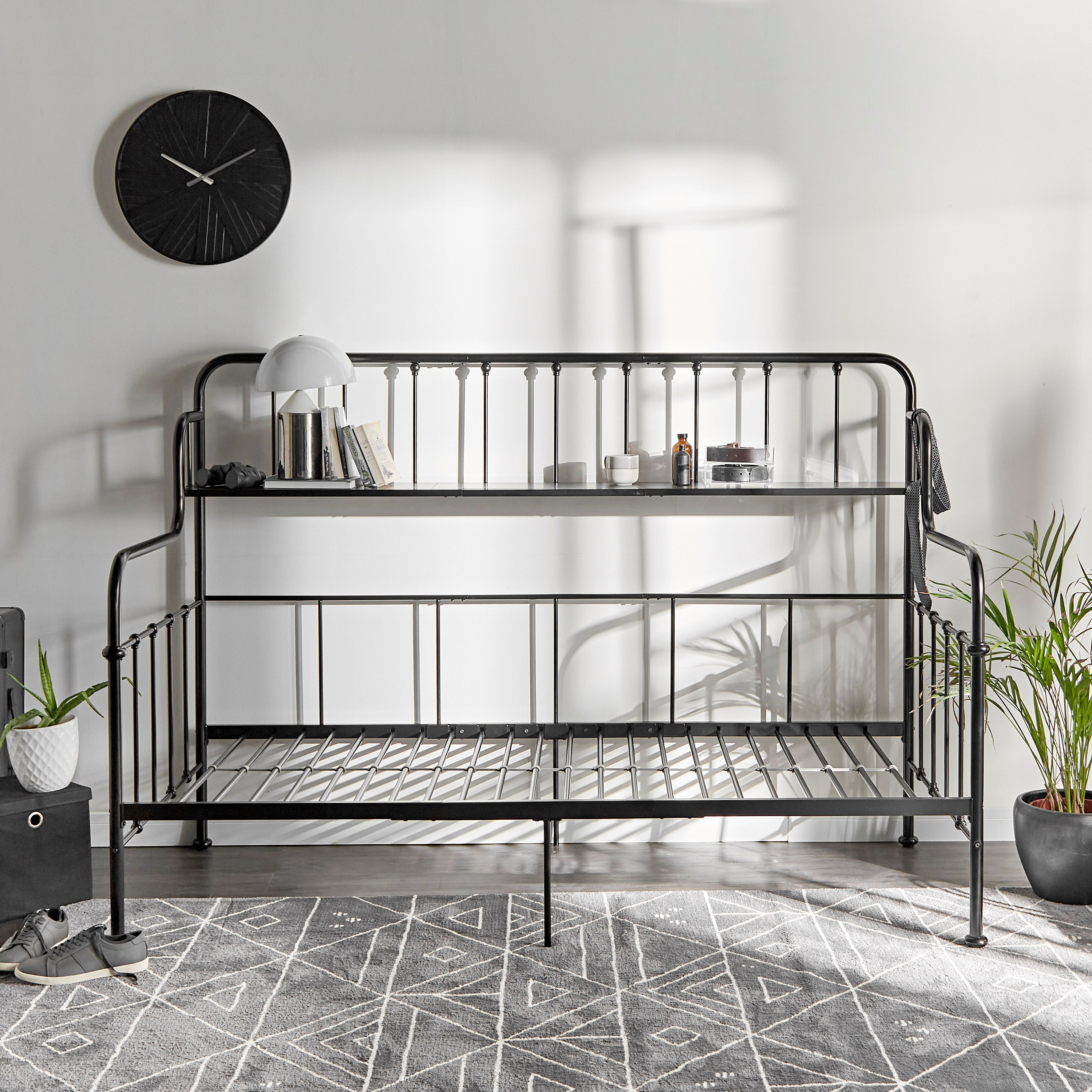 Metal day store bed with storage