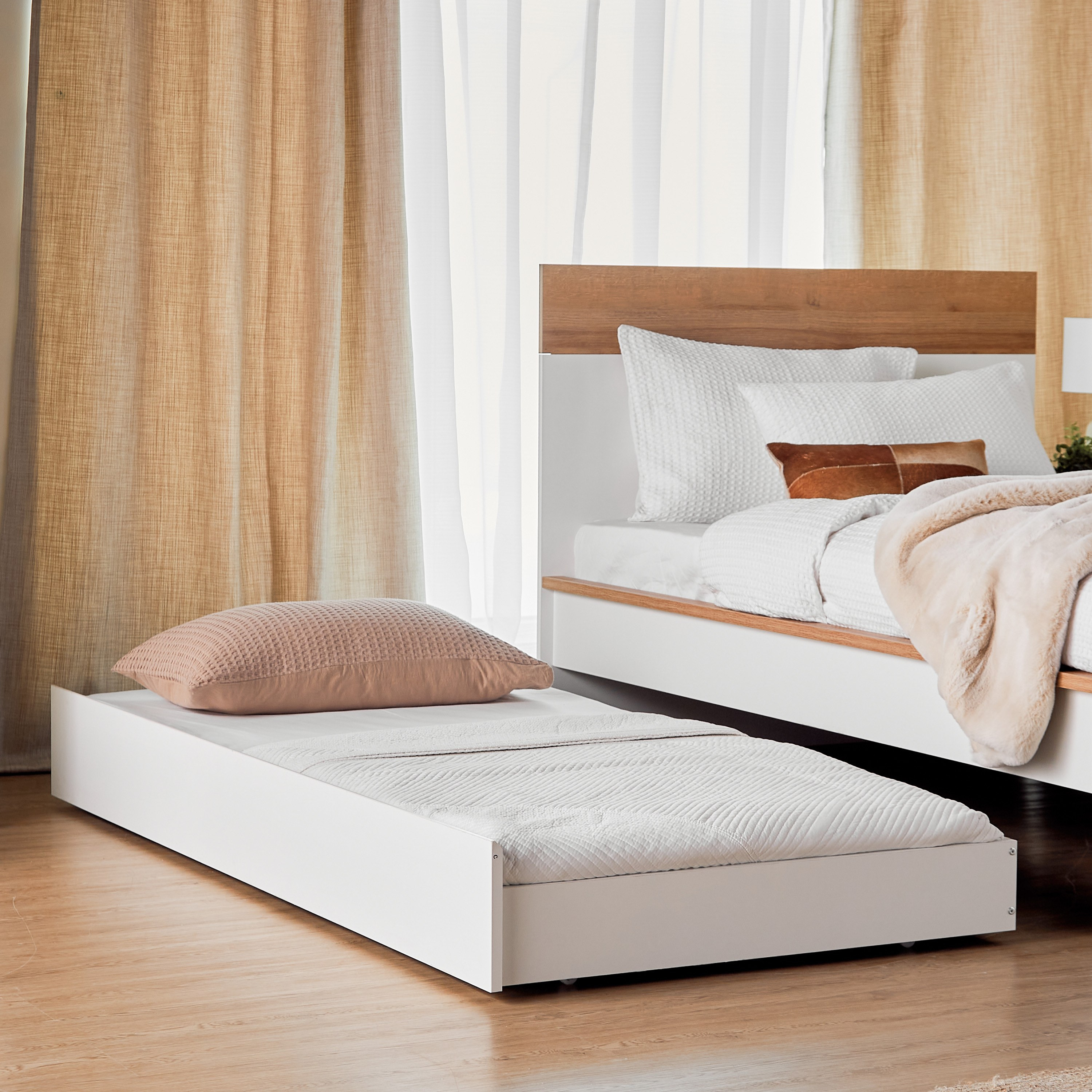 Wood trundle store bed