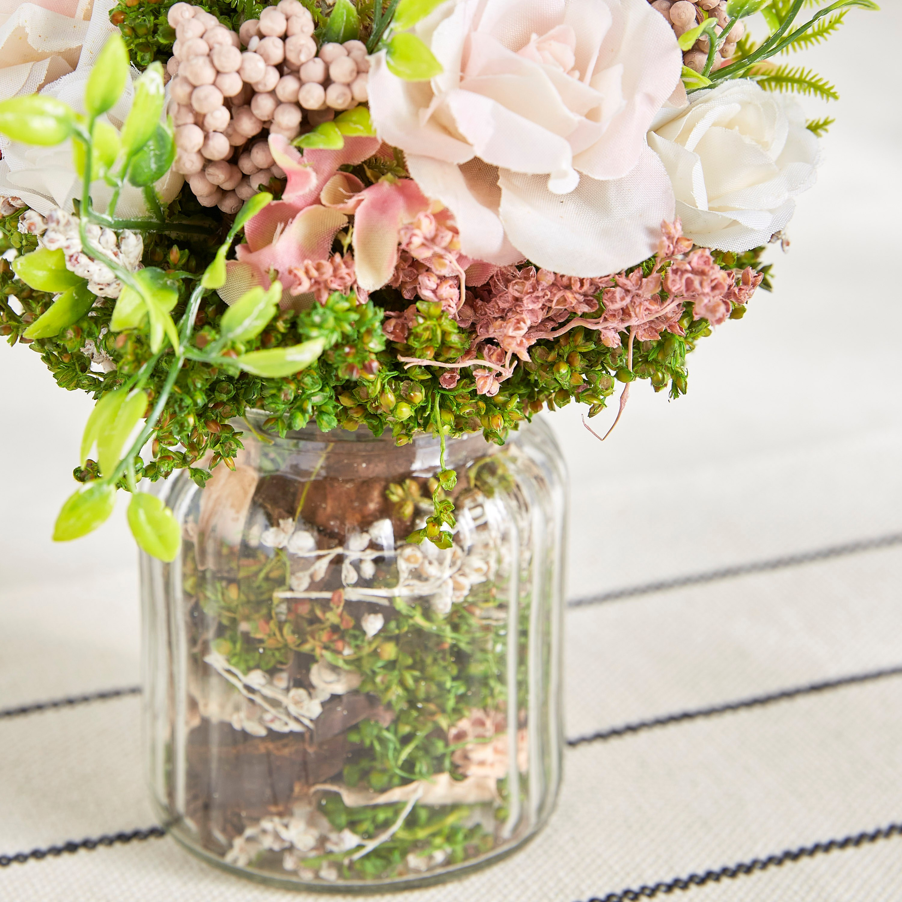 Vidor Rose Mixed Flowers in Glass Pot - 19 cm-household-gardenandoutdoor-artificialflowersandplants-flowers-image-2