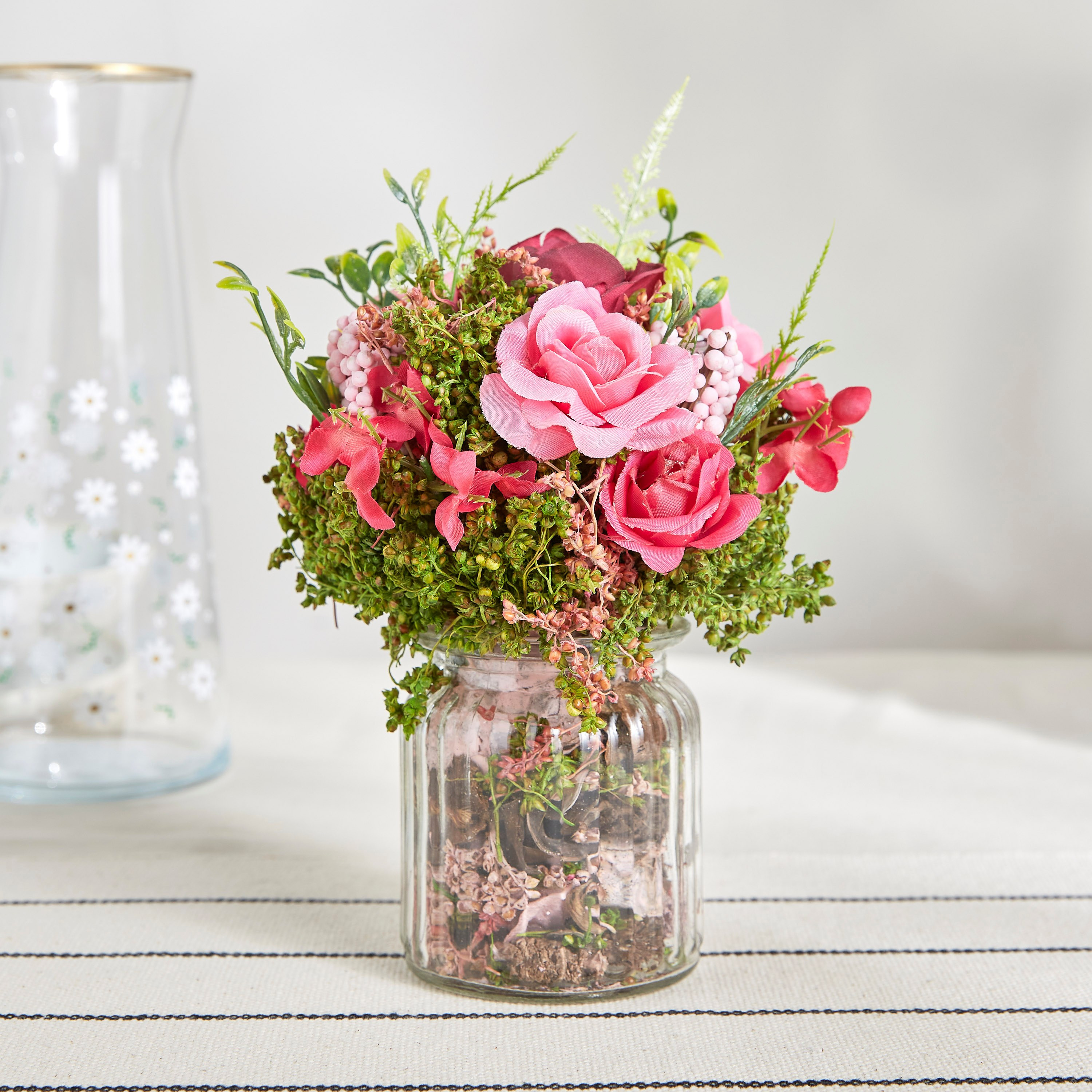 Vidor Rose Mixed Flowers in Glass Pot - 19 cm-household-gardenandoutdoor-artificialflowersandplants-flowers-image-1