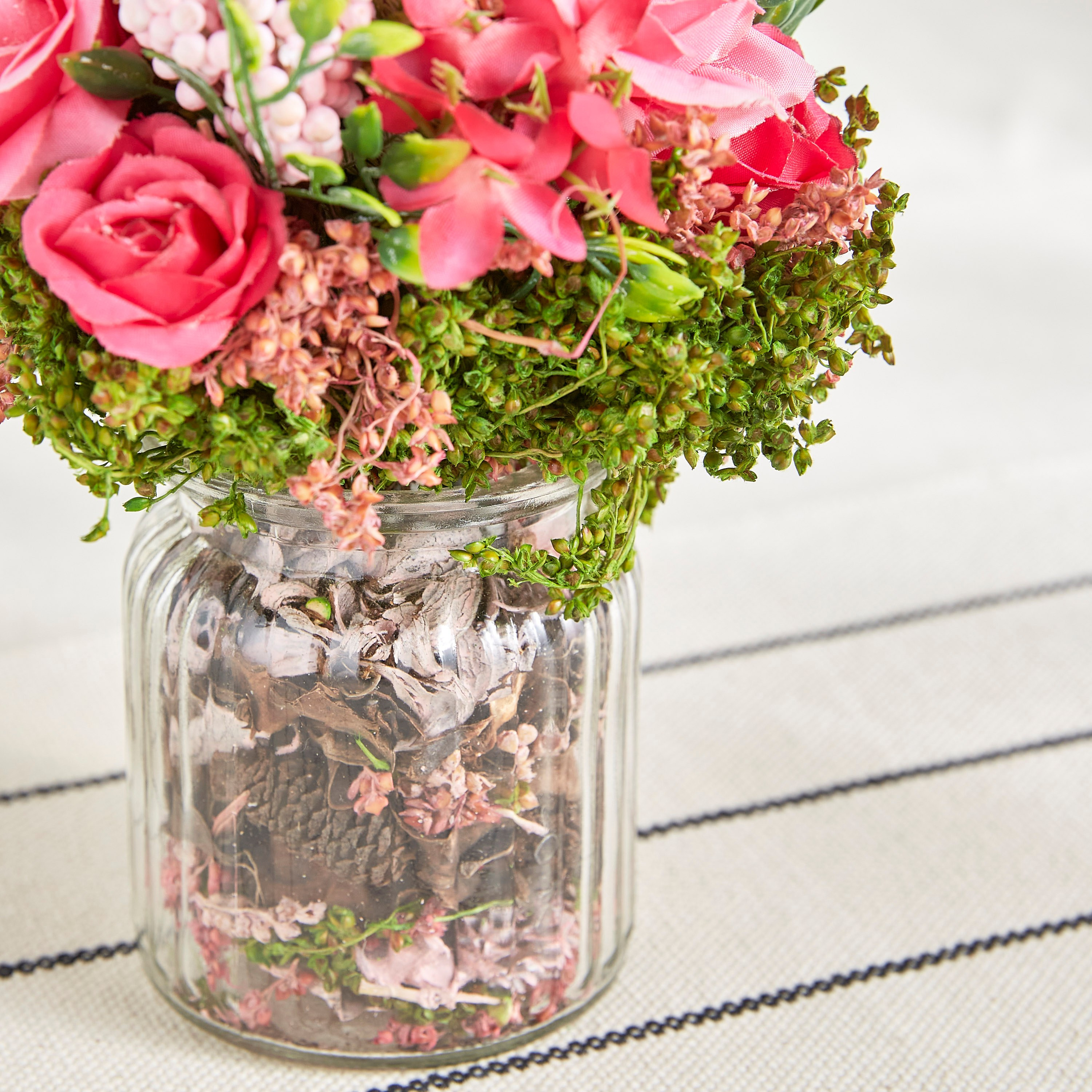 Vidor Rose Mixed Flowers in Glass Pot - 19 cm-household-gardenandoutdoor-artificialflowersandplants-flowers-image-2