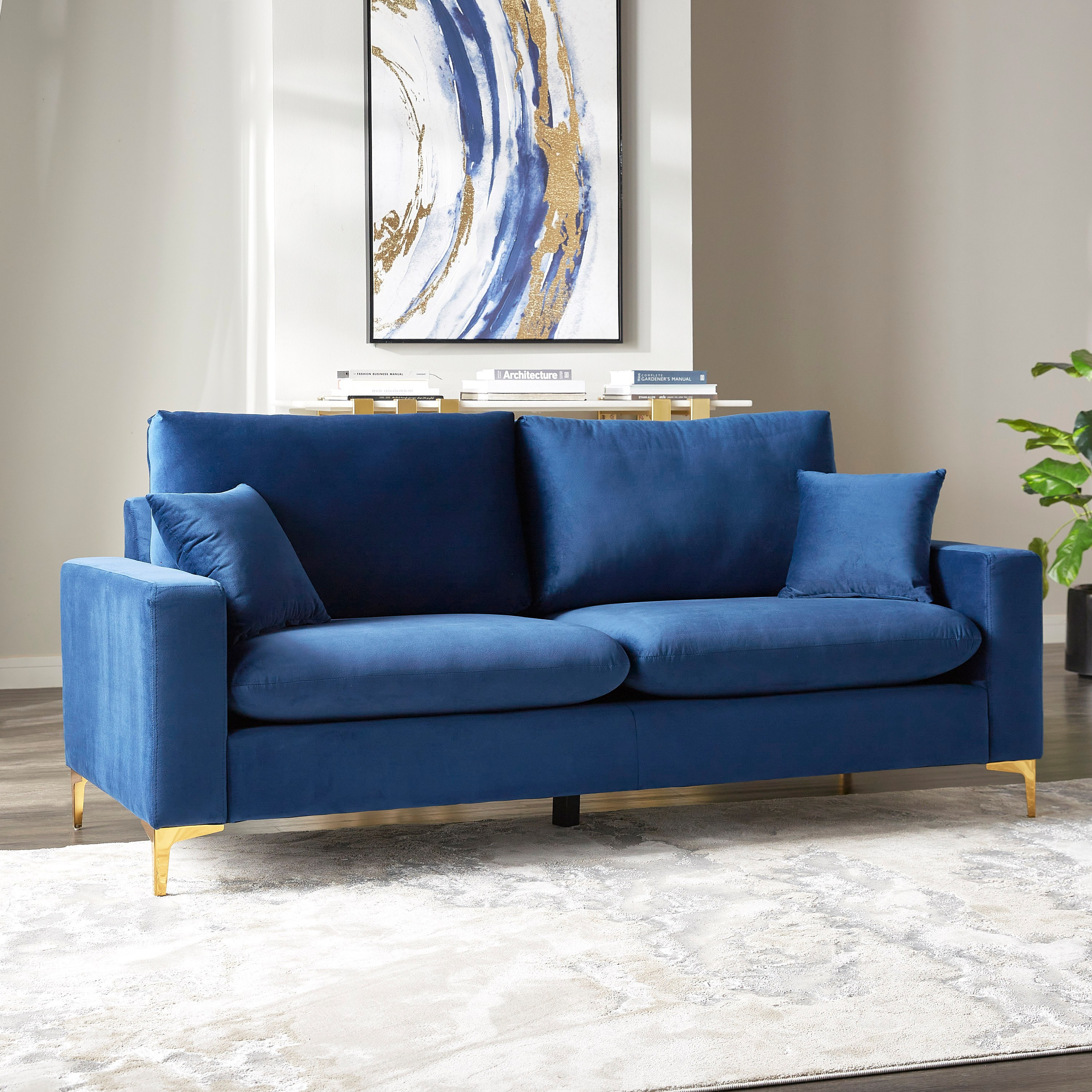 Small blue velvet deals sofa