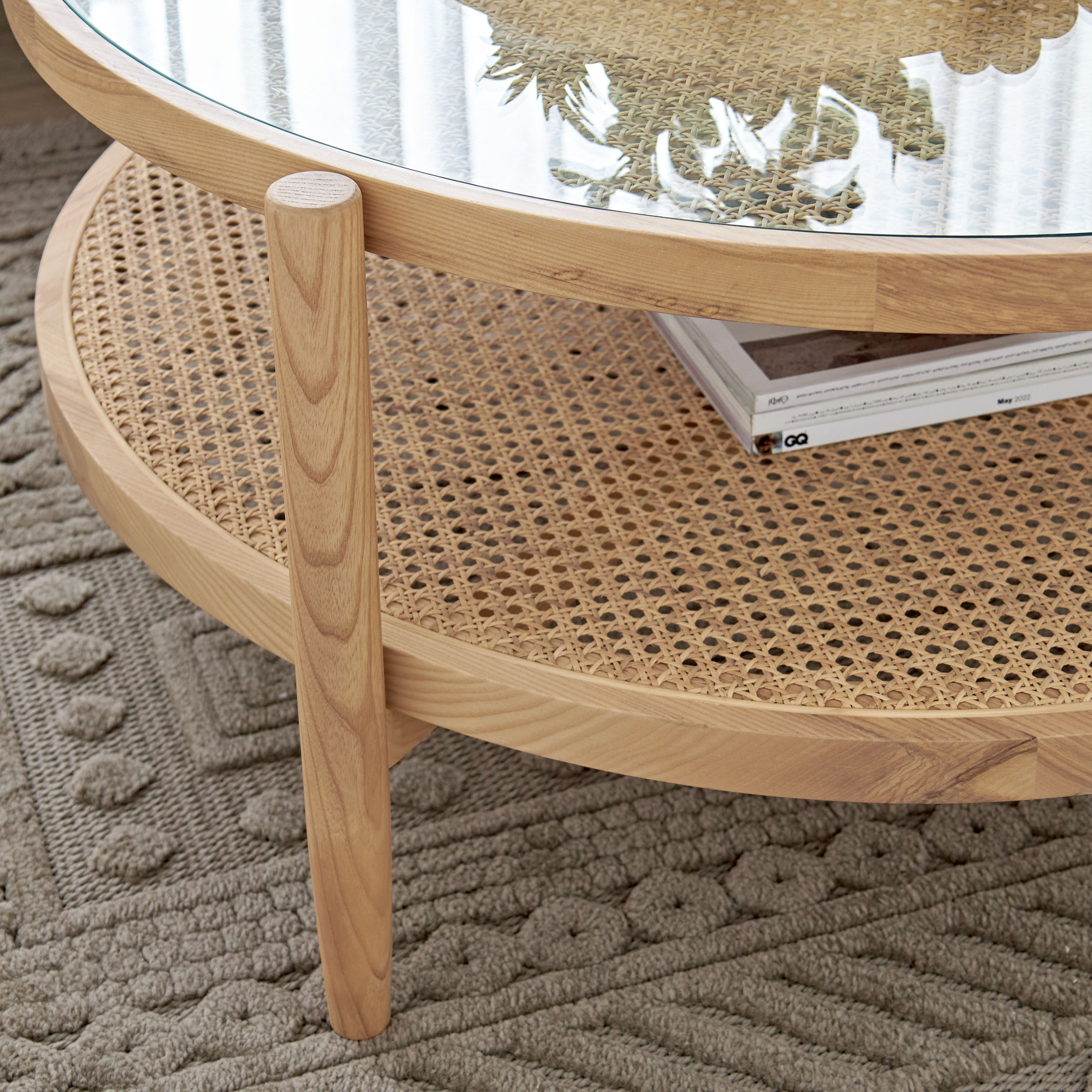 Round rattan coffee table on sale with glass top