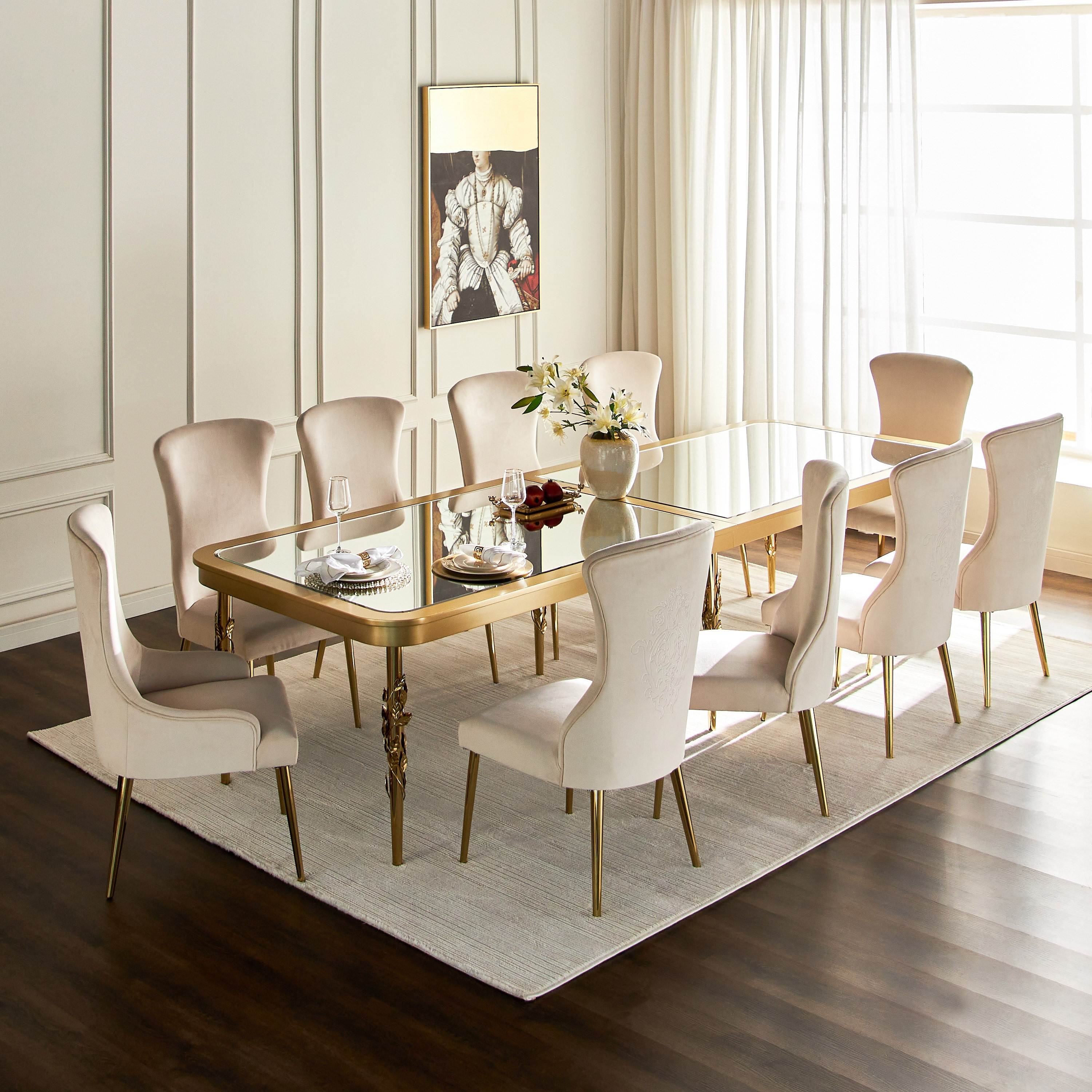 Mirrored dining deals table and chairs