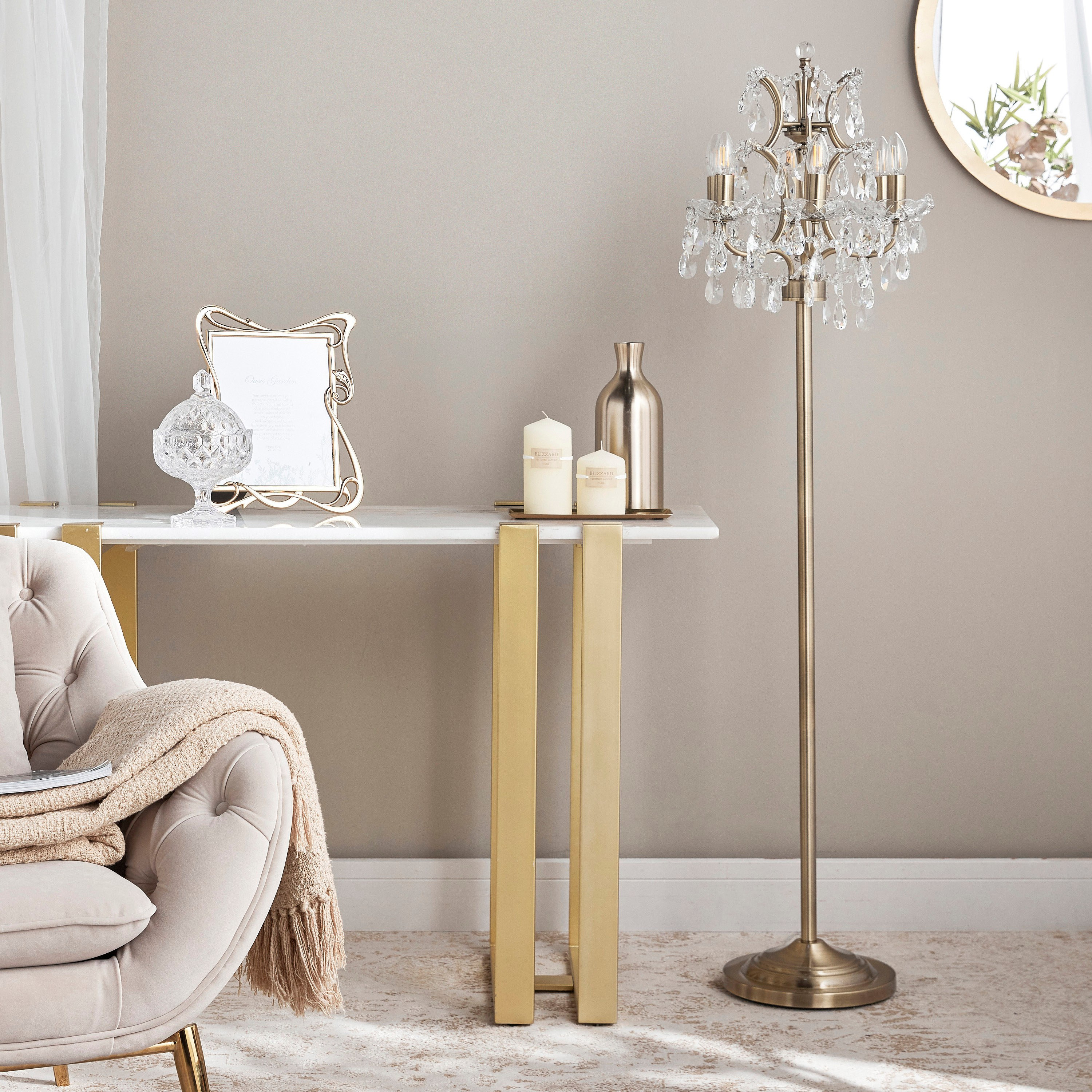 Gold floor deals lamp with table