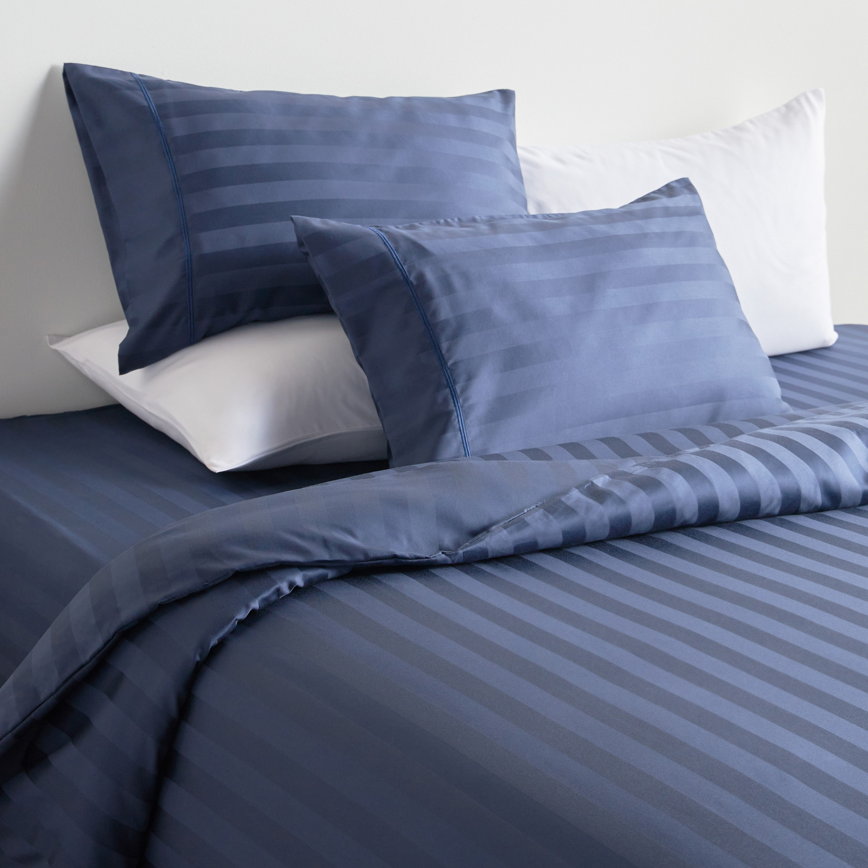 Satin Stripe Pima Cotton Sateen 525 Thread Count 3-Piece Full Duvet Cover Set - 160x200 cm