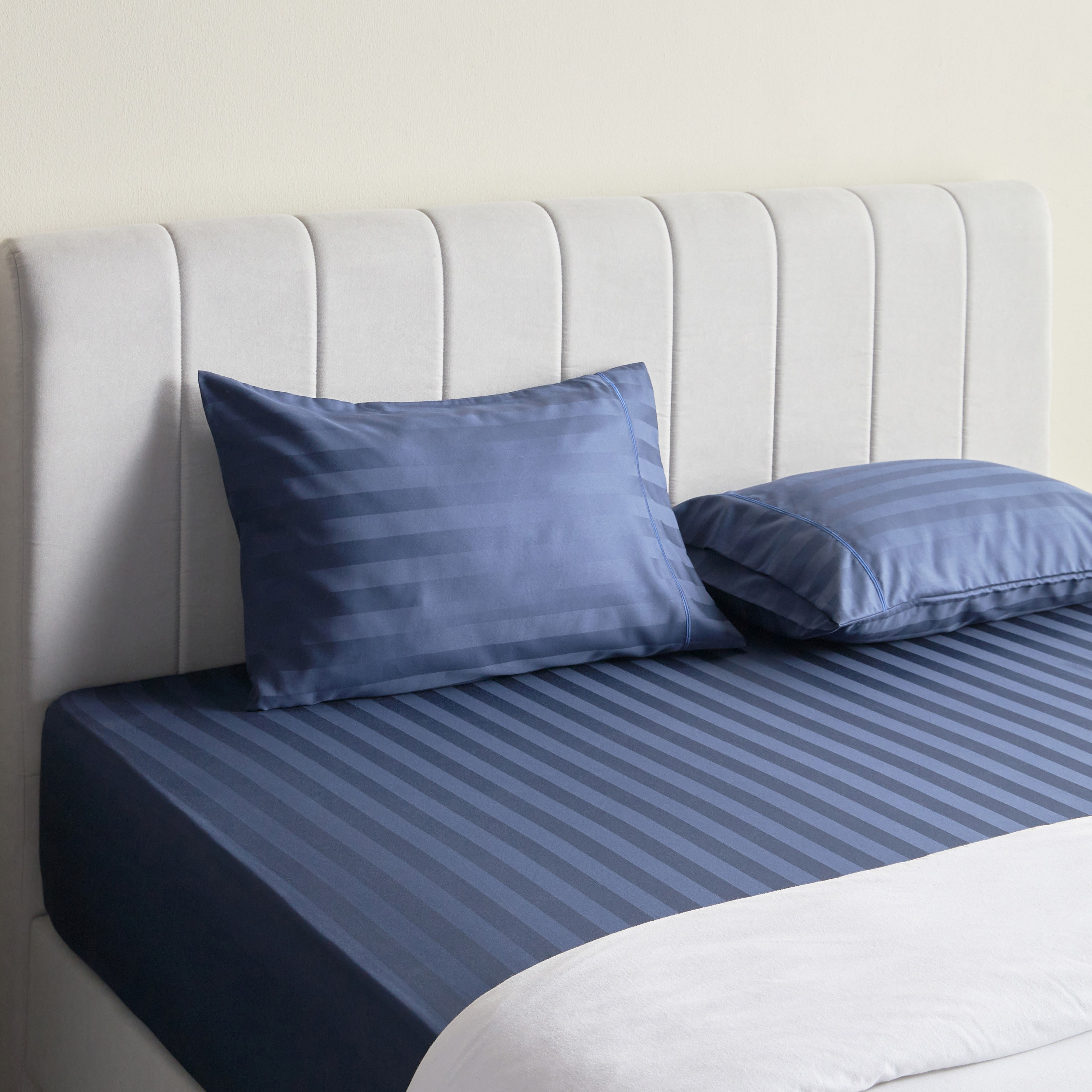 Satin Stripe Pima Cotton Sateen 525 Thread Count King Fitted Sheet - 180x205 cm-household-bedding-sheetsandpillowcases-fittedsheets-image-2