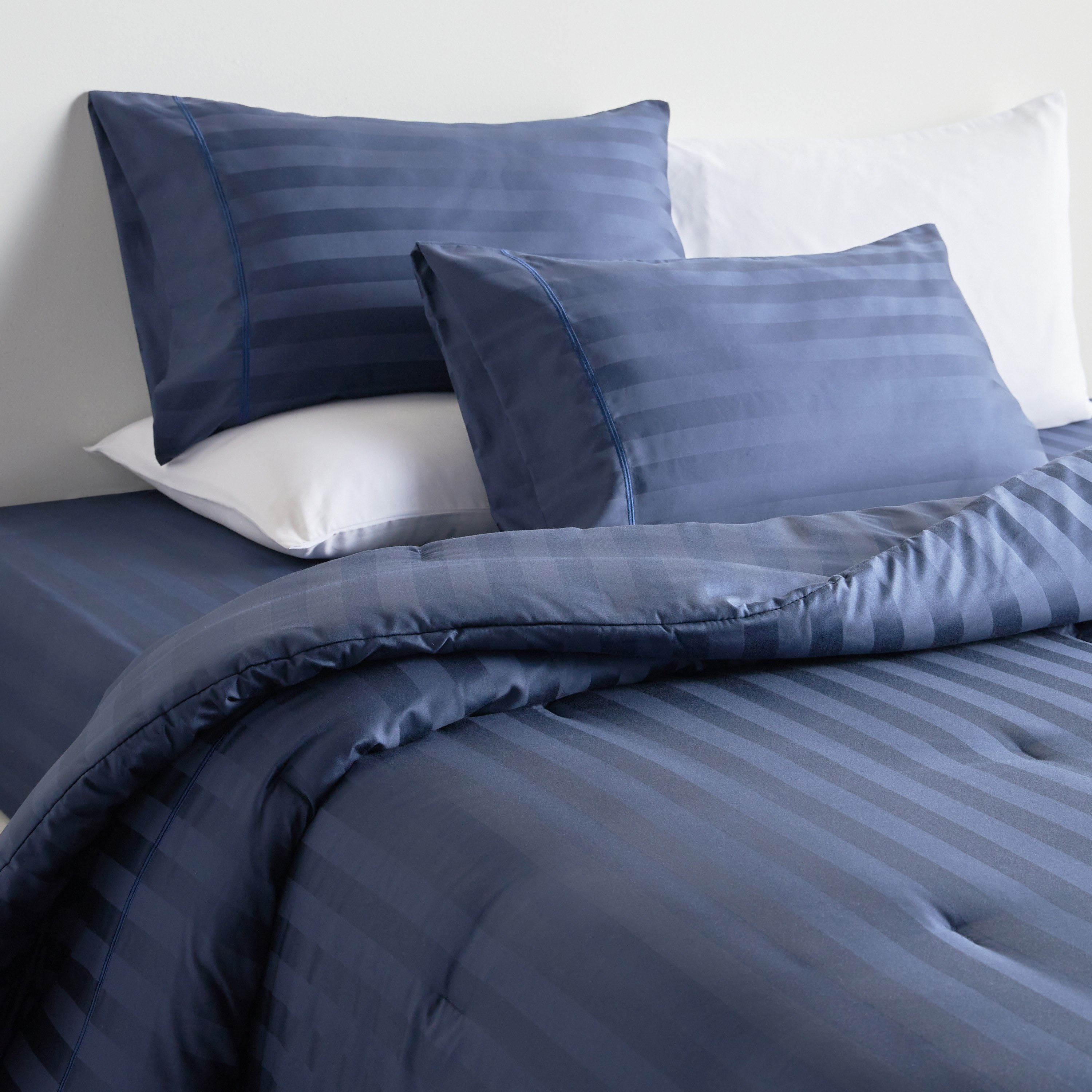 Satin Stripe Pima Cotton Sateen 525 Thread Count 3-Piece Queen Comforter Set - 200x240 cm
