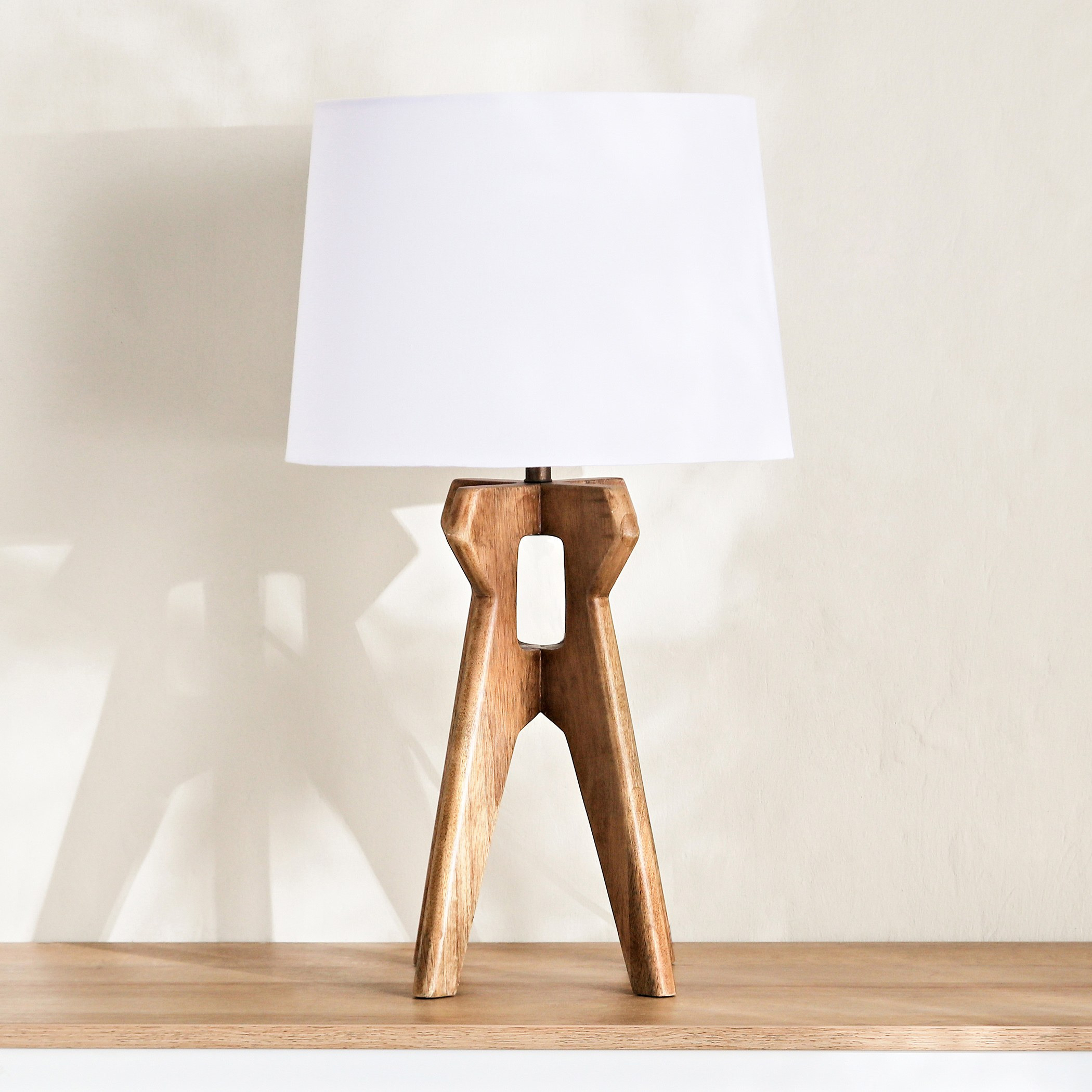 Tall wooden outlet table lamp