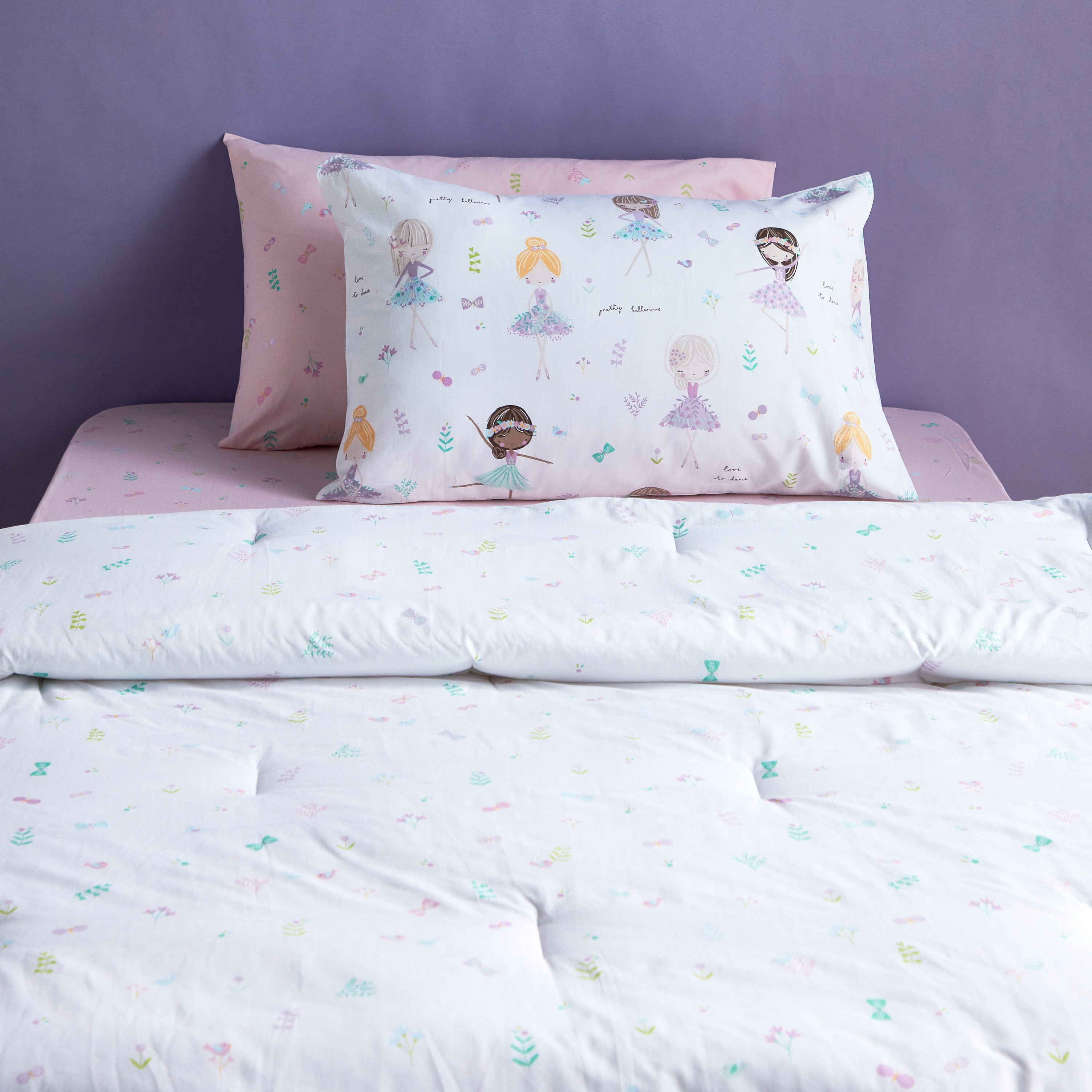 Beth Ballerina Cotton Printed 4-Piece Single  Comforter and Sheet Set - 135x220 cm-babyandkids-beddingandwindows-bedding-comforters-image-2