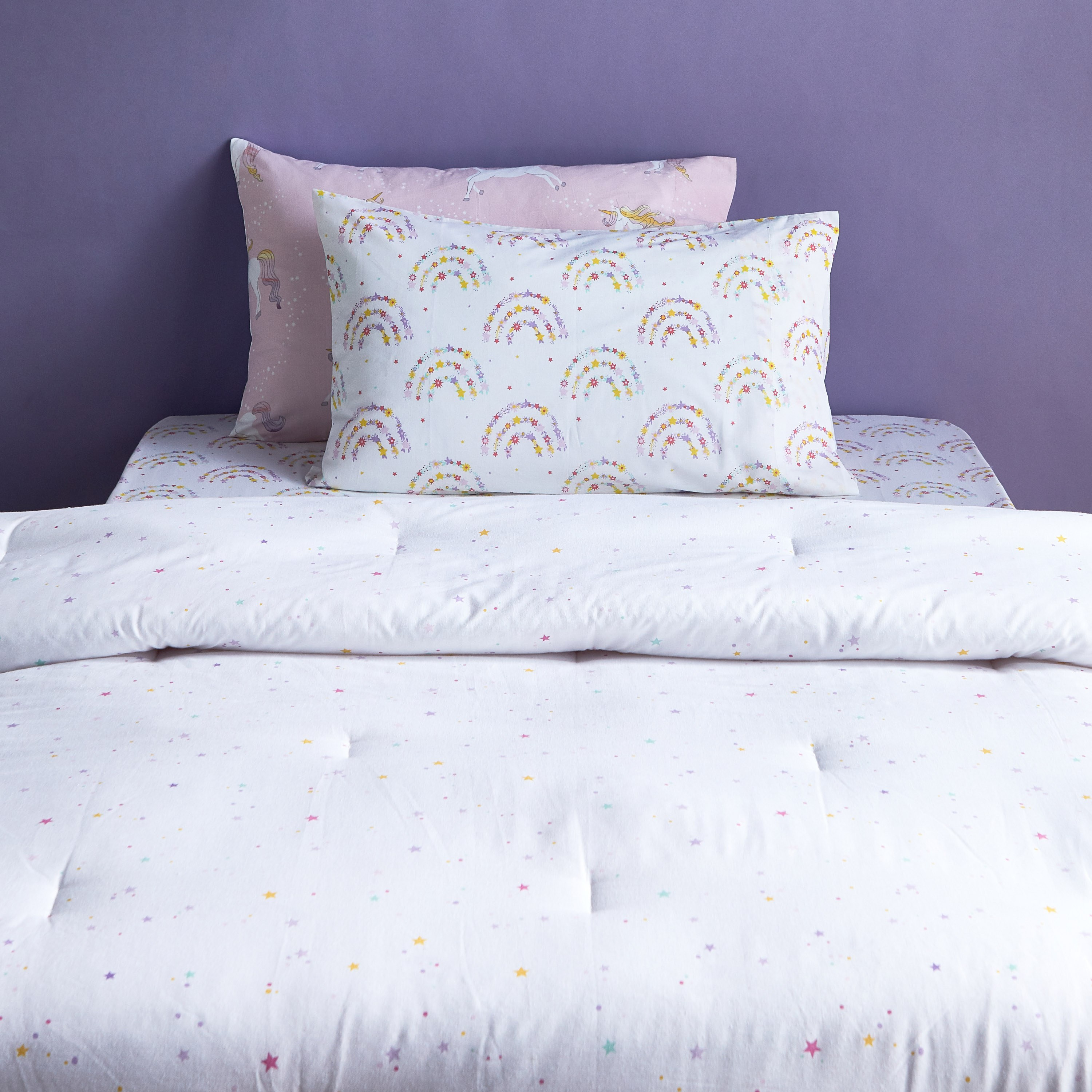 طقم لحاف وشرشف فردي 4 قطع قطن بطبعات يونيكورن - بيبا - 135x220 سم-babyandkids-beddingandwindows-bedding-comforters-image-2