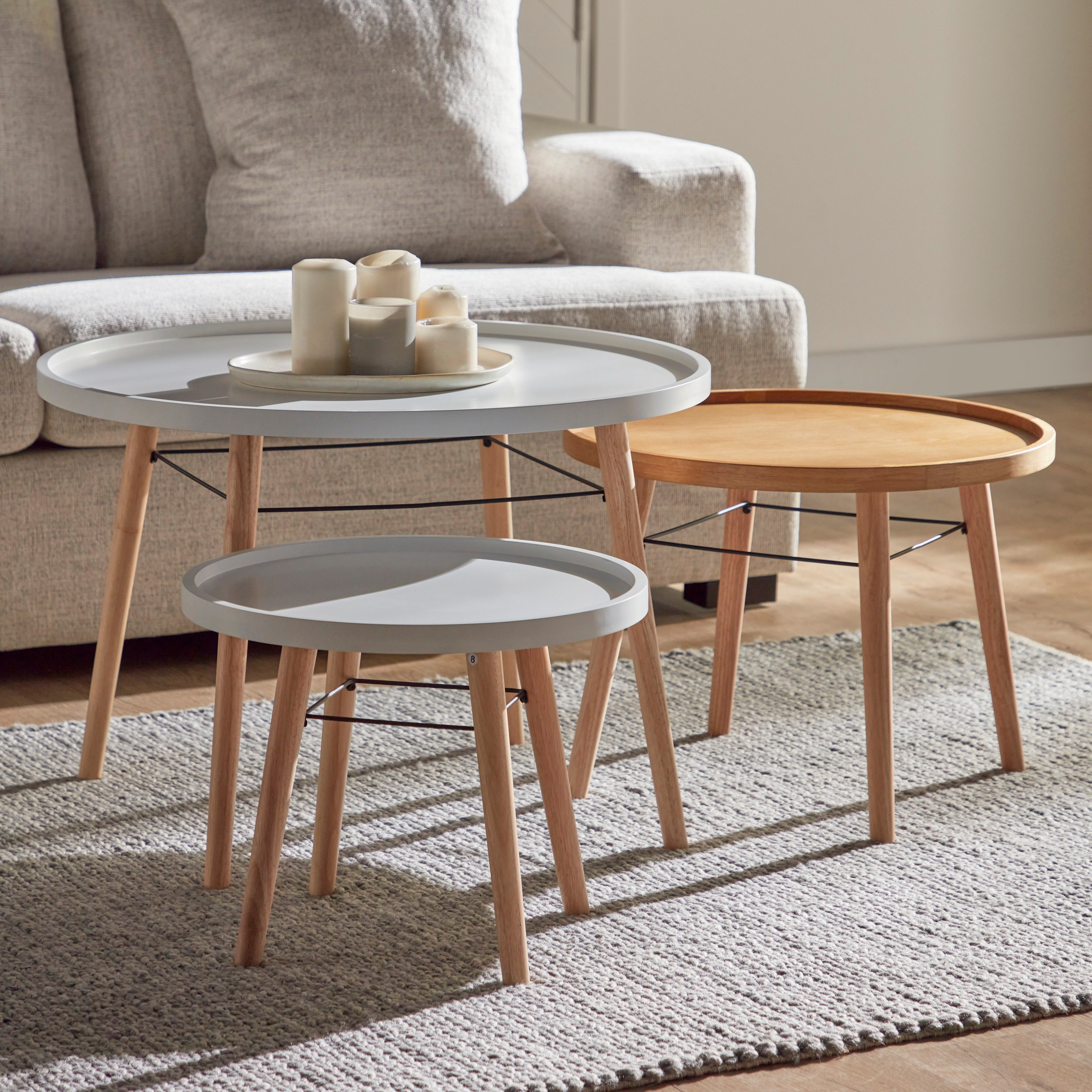 Round wood coffee store table set