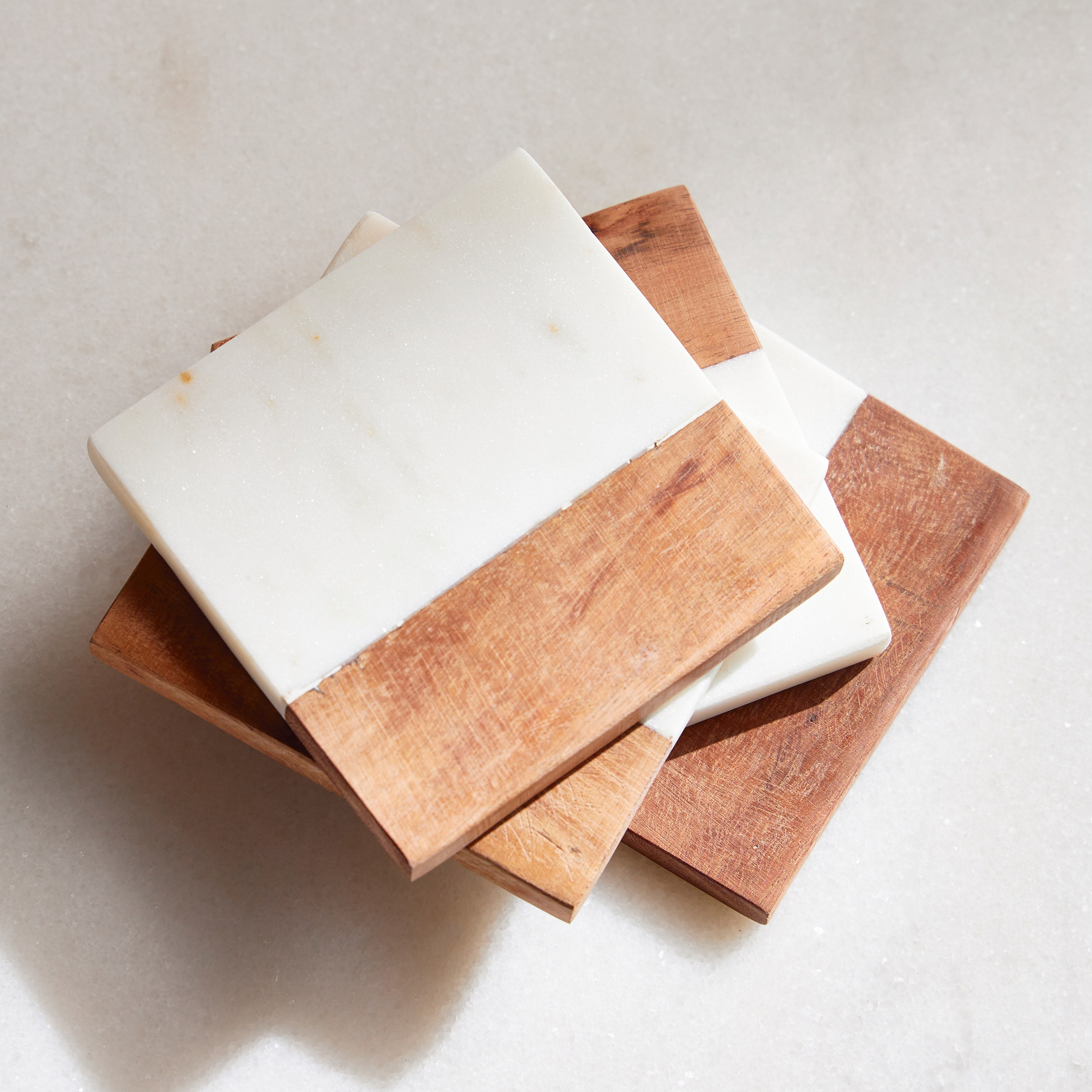 Marble and Wood 4-Piece Coaster Set - 10x10 cm-household-dining-tablelinen-napkinsandaccessories-image-2