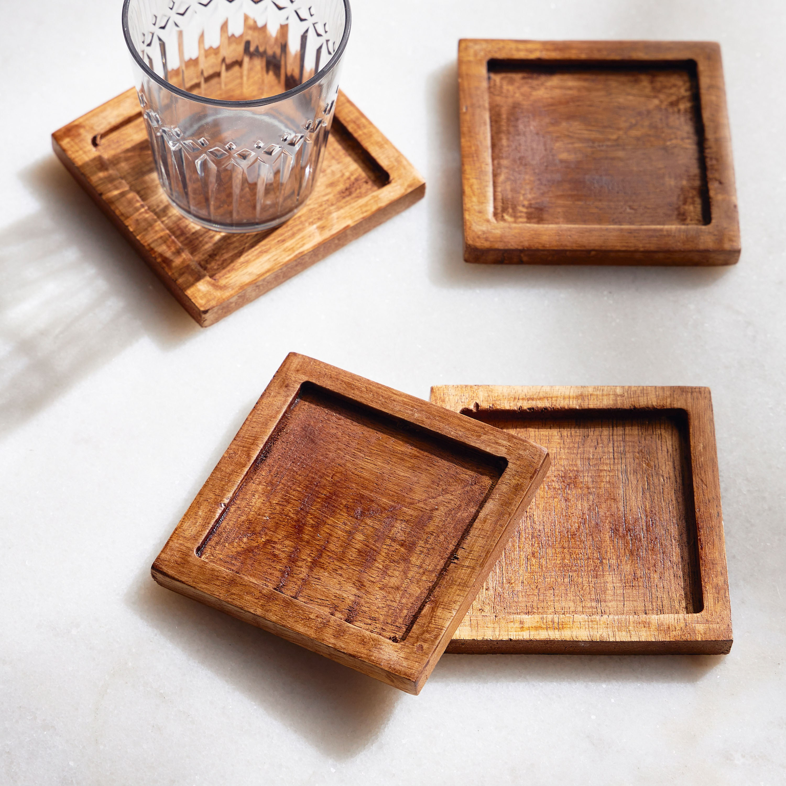 Shop Wooden 4 Piece Coaster Set 10x10 cm Online Home Centre UAE