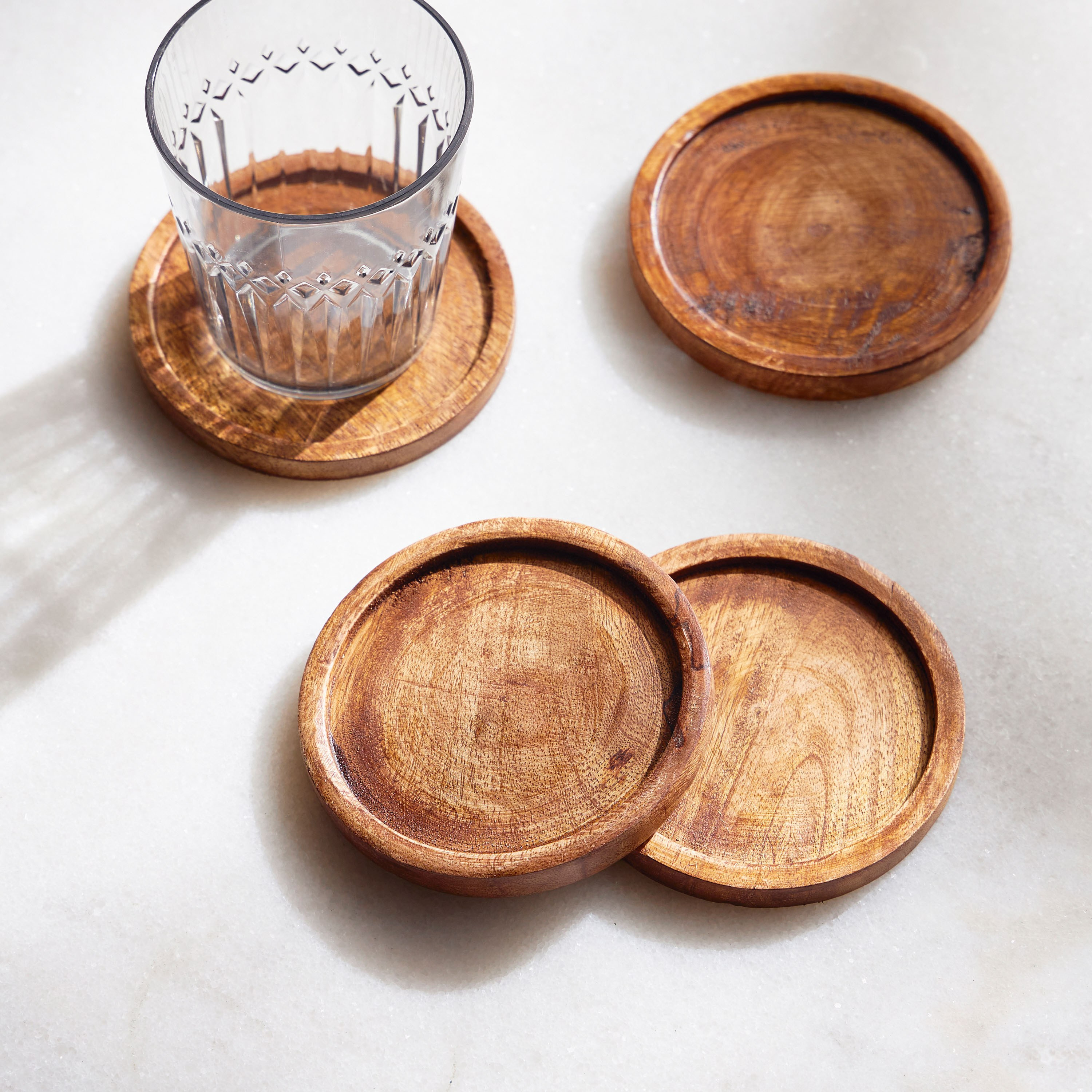 Wooden 4-Piece Coaster Set - 10x10 cm
