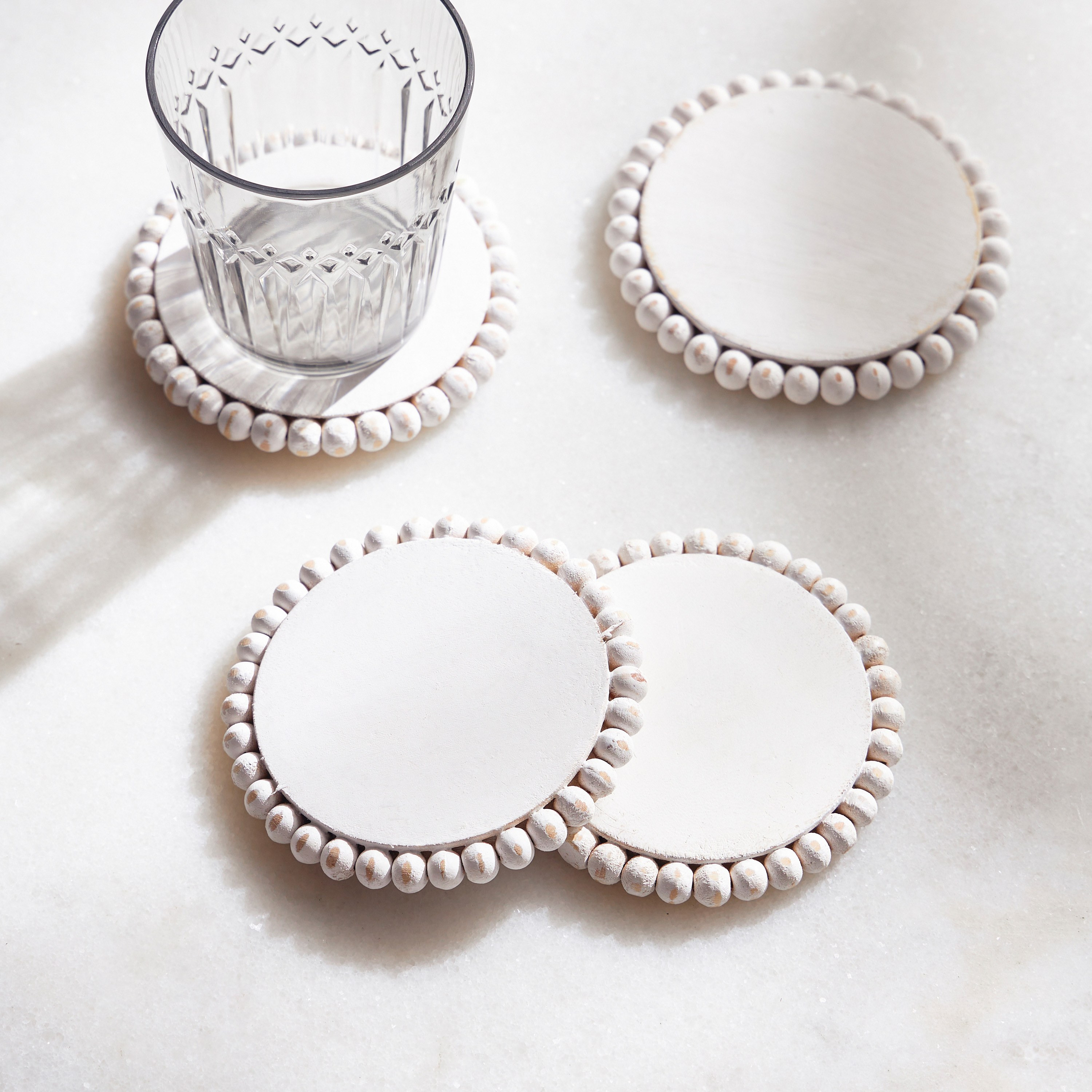 Wooden Bead 4-Piece Coaster Set - 10x10 cm
