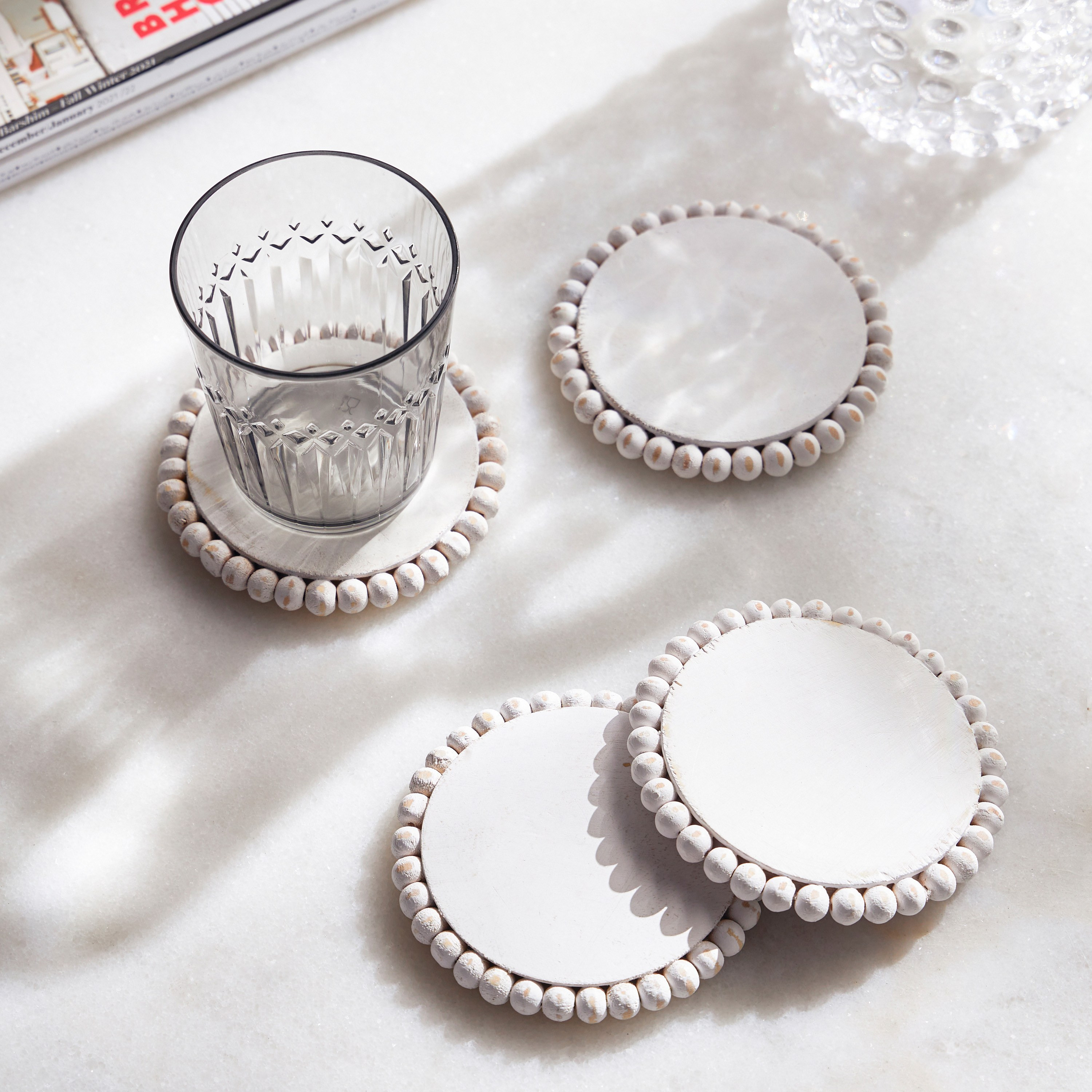 Wooden Bead 4-Piece Coaster Set - 10x10 cm-household-dining-tablelinen-napkinsandaccessories-image-3