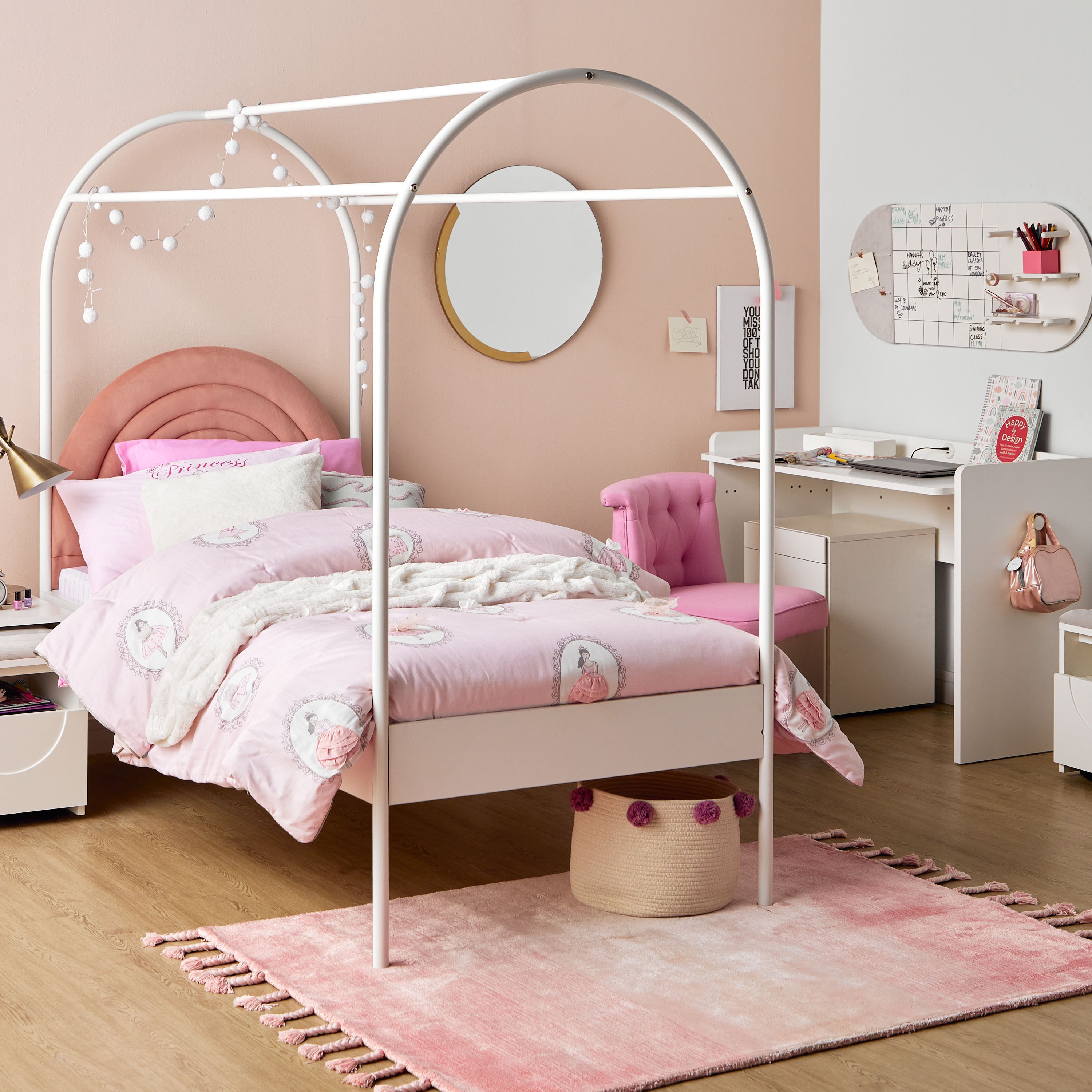 Pink canopy deals for twin bed