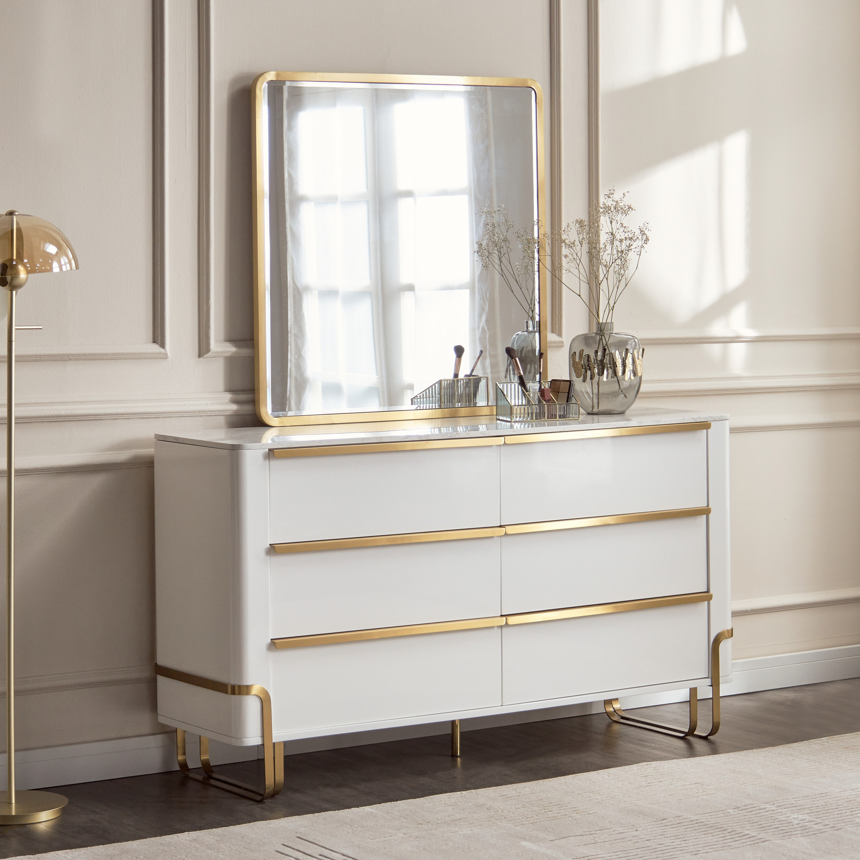 Neo Lux 6-Drawer Dresser with Mirror