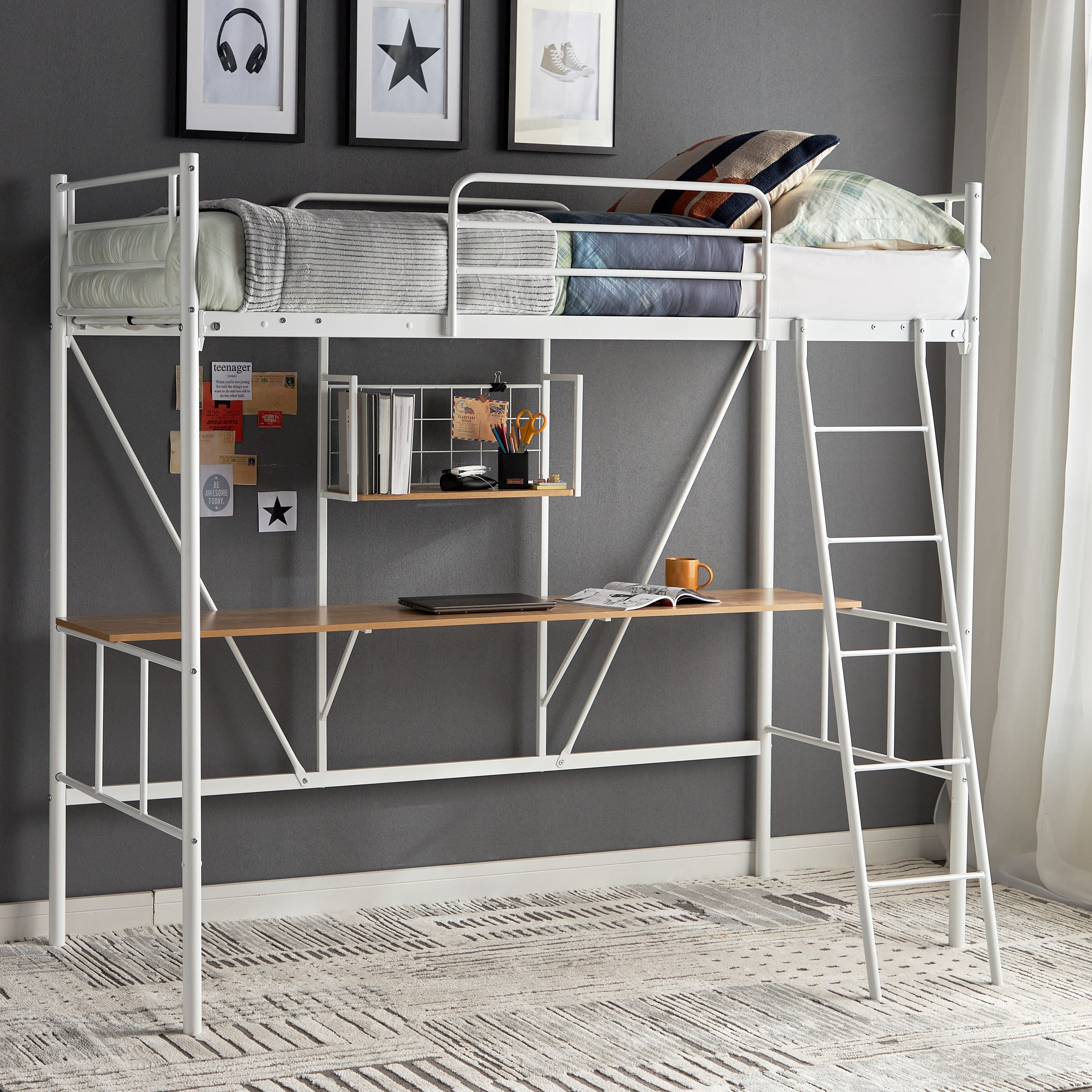 Cutler high sleeper bed with shelf shop and desk