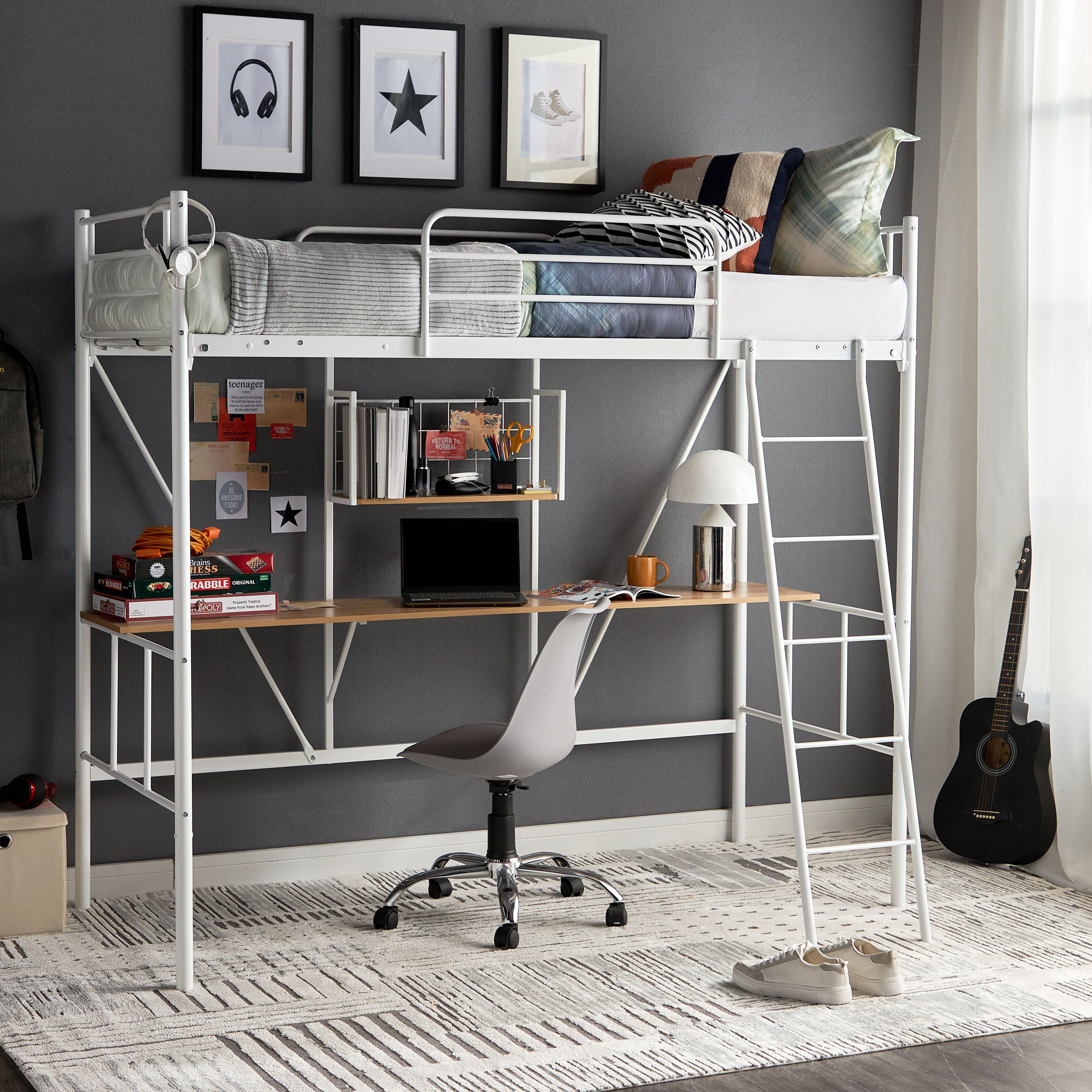 Cutler high sleeper bed with shelf shop and desk