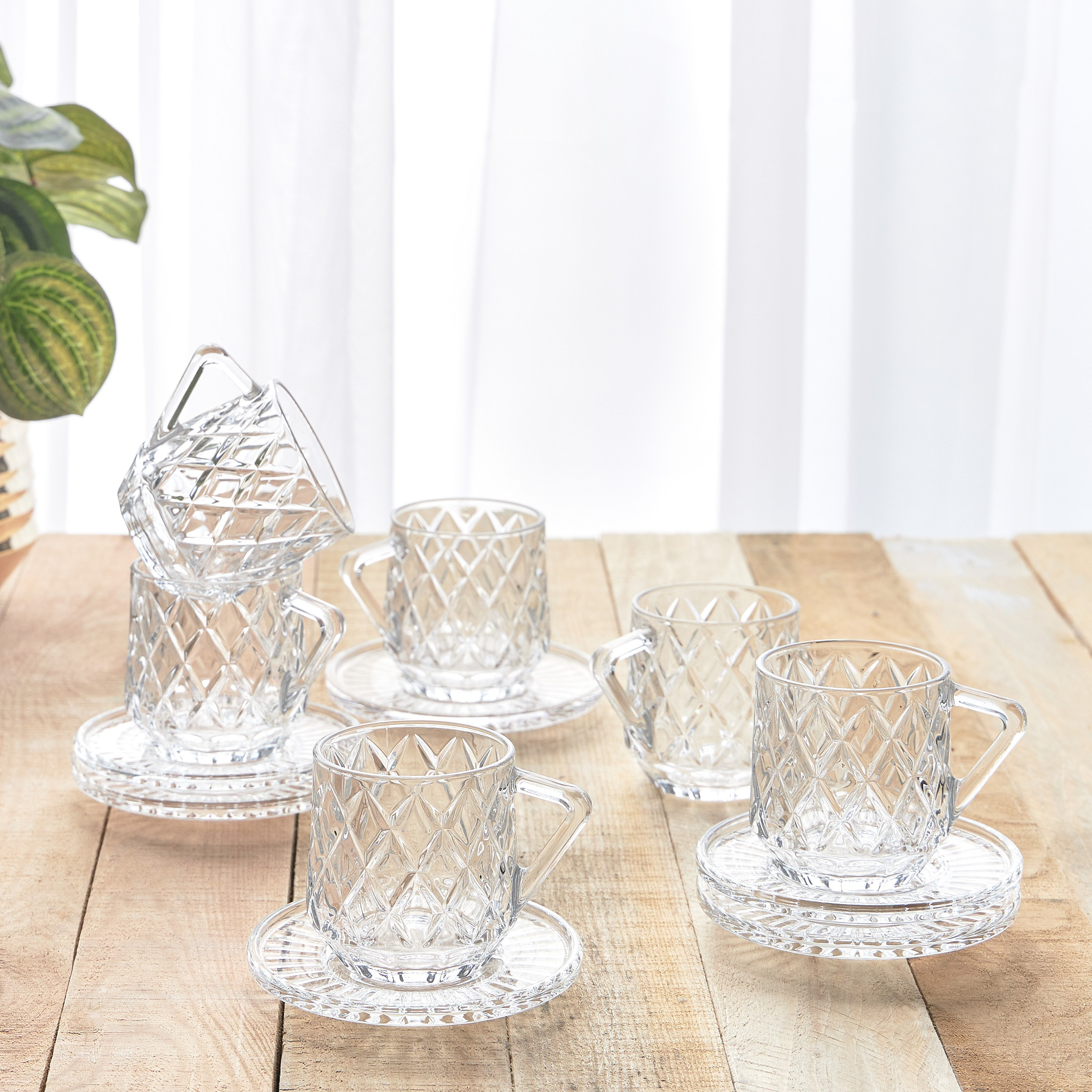 Malika 12-Piece Glass Cup and Saucer Set - 190 ml, Serves 6-household-dining-teaandcoffee-teaandcoffeesets-image-1
