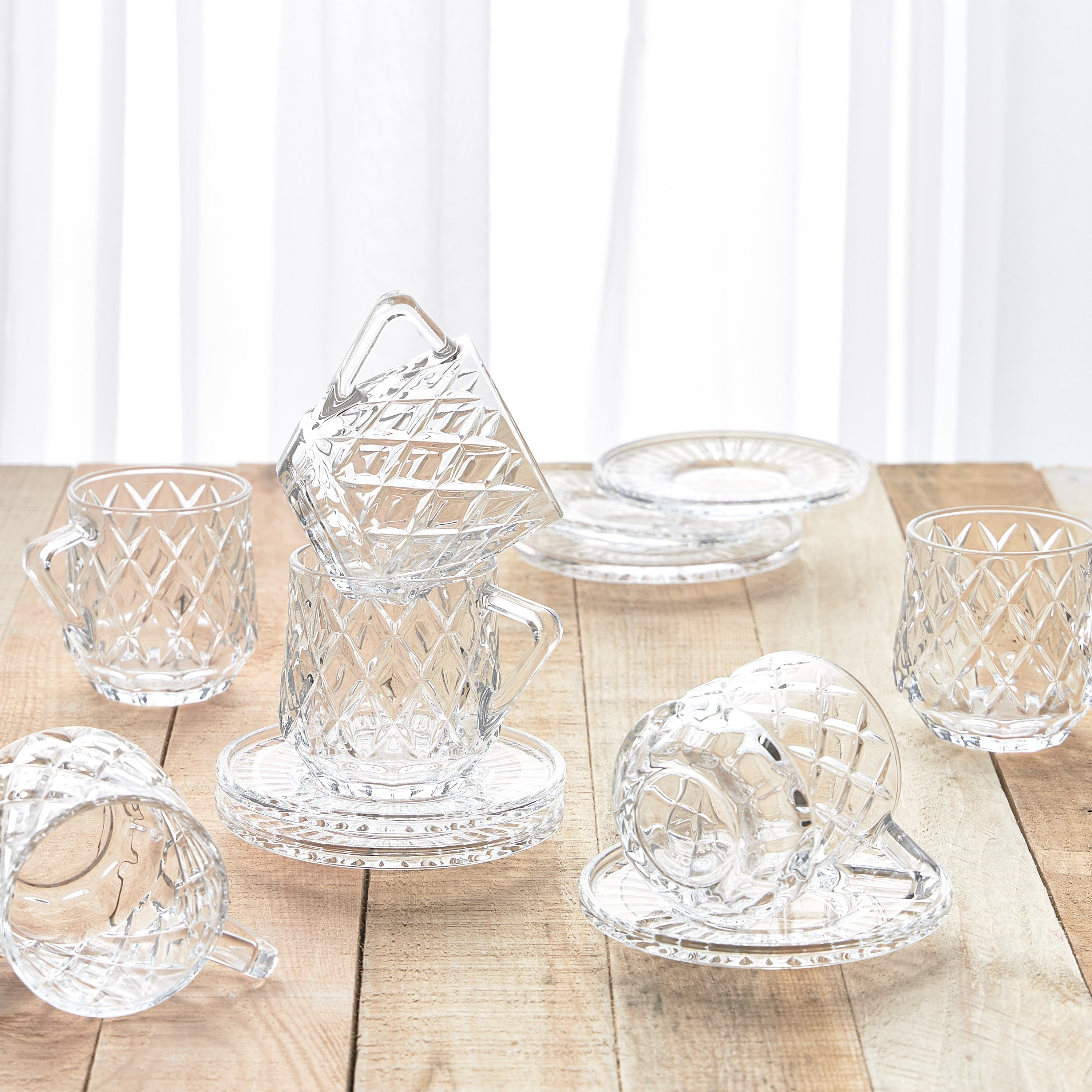 Malika 12-Piece Glass Cup and Saucer Set - 190 ml, Serves 6-household-dining-teaandcoffee-teaandcoffeesets-image-2