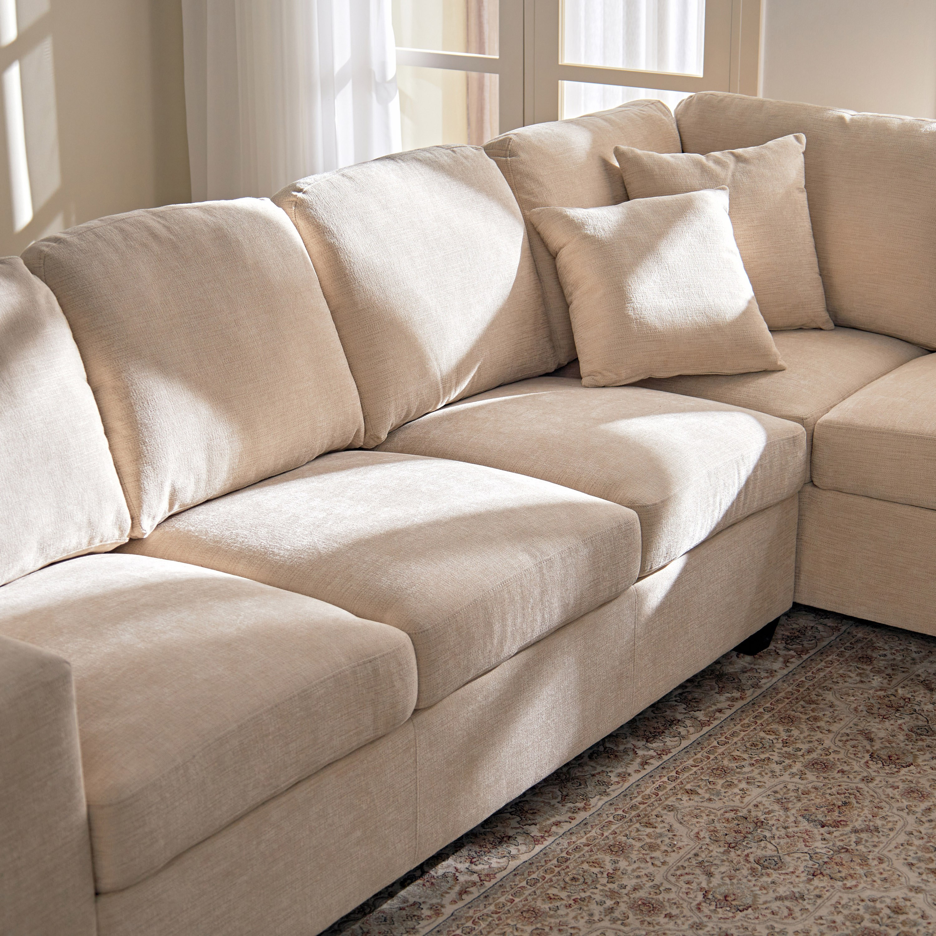 Brown and cream store corner sofa