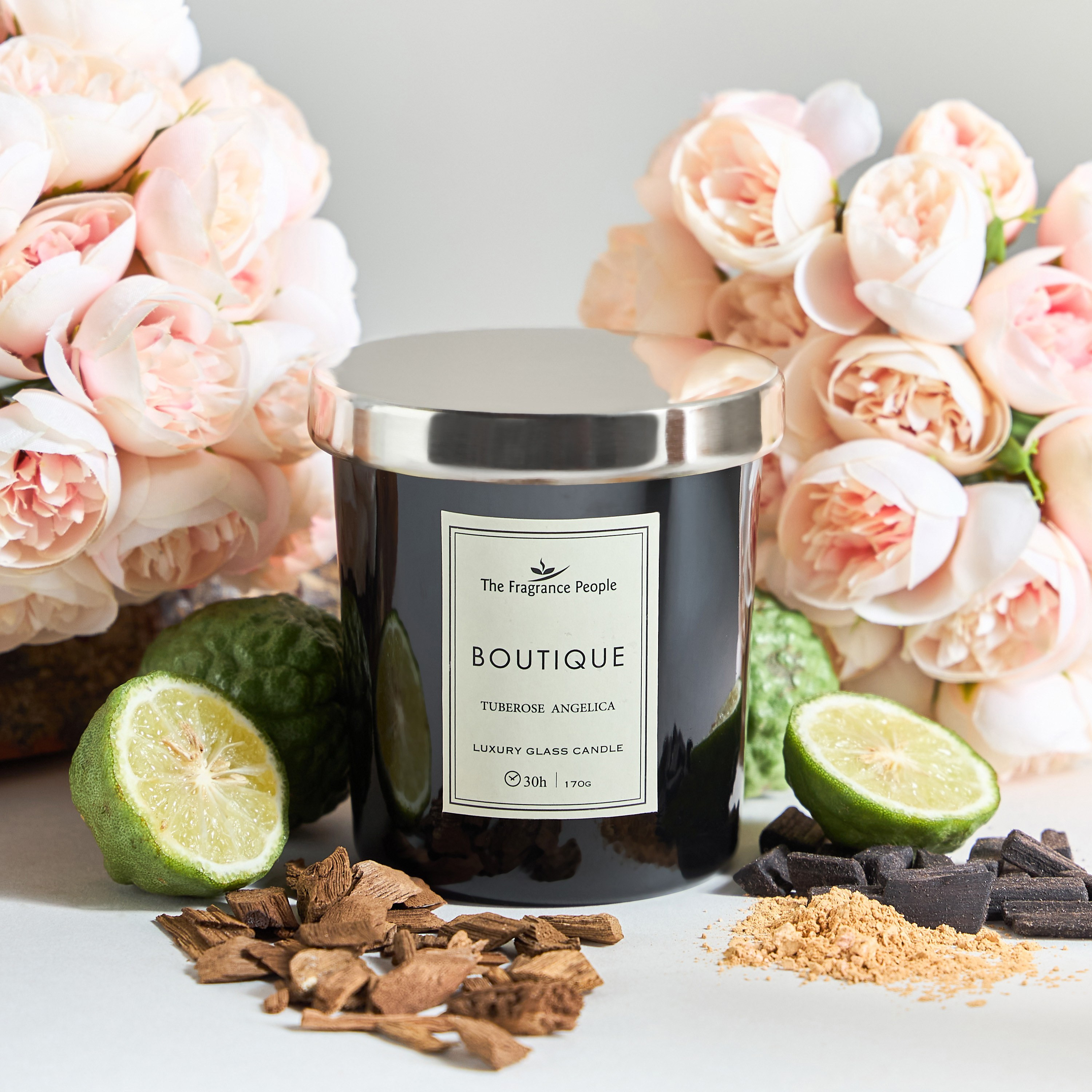 Boutique Black Tuberose Angelica Scented Jar Candle - 30 h